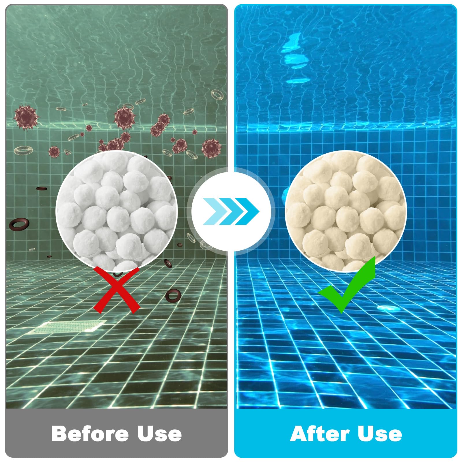 1300g Bolas Filtros Piscina con Red Lavandería, Bola Depuradora Reutilizables para Sistemas Filtración Arena, Bolas Filtrantes Puede Reemplazar Filtro Arena 45 kg para Acuarios (Blanco)