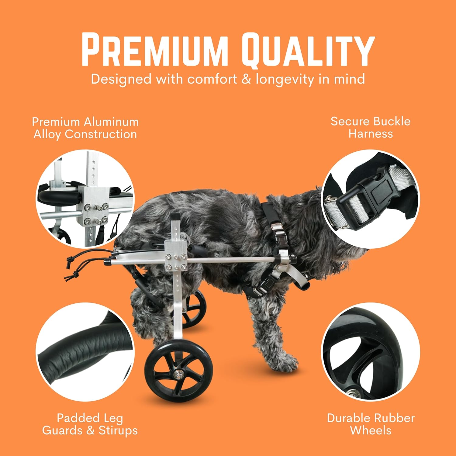 dog wheelchair for back legs – small, medium & large – lightweight aluminum alloy - adjustable wheelchair for dogs with disabled hind legs – cat wheelchair - dog carts with wheels