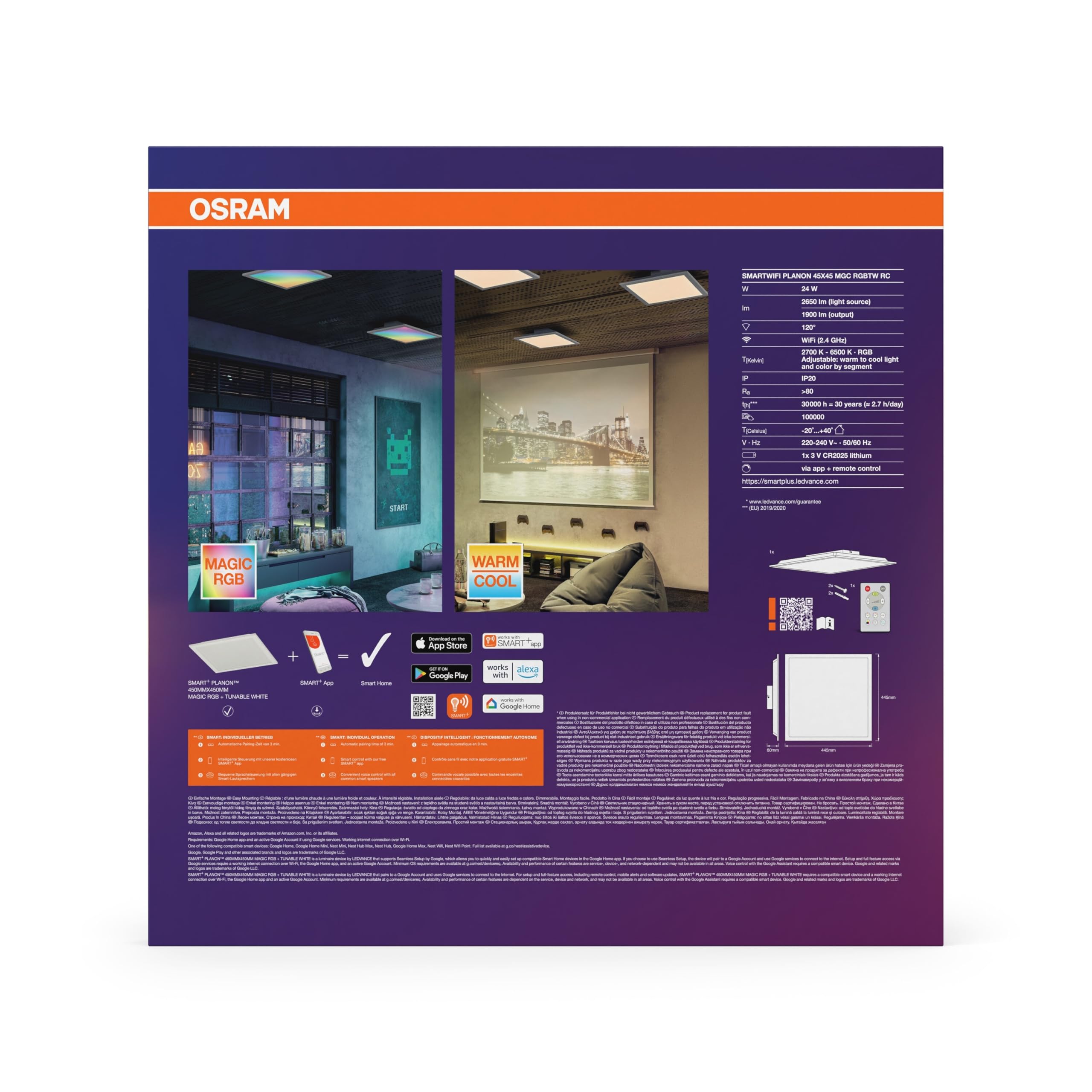 Osram SMART+ WIFI Magic Panelleuchte 24W, 2400lm, weiß | Smart+ Wifi Planon Magic, Party Lighting Special and Mood Light, Weiß, 30000 h, 1-Pack