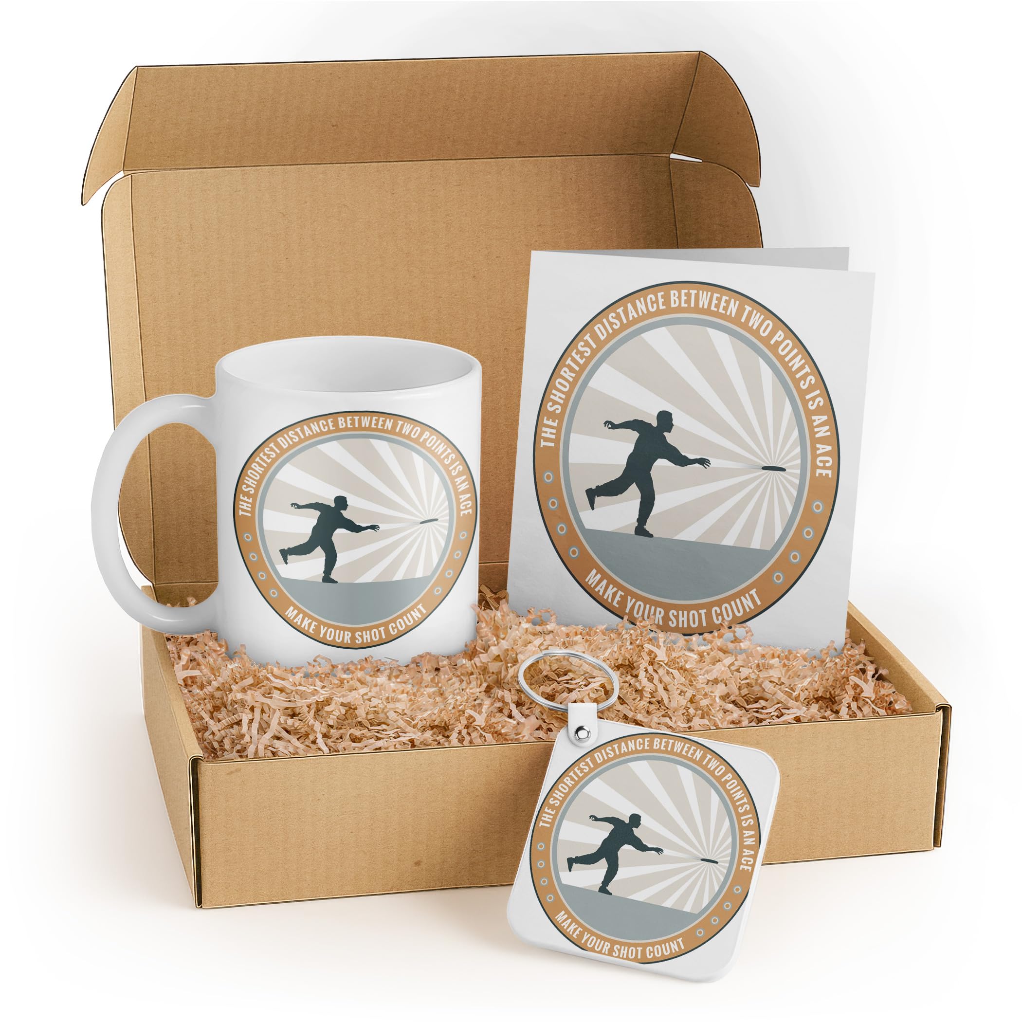 3dRose Frisbee Disc Golf Gift Set with Mug, Card, and Keychain for Golf Players – Ideal Birthday Gift for Sports Enthusiasts