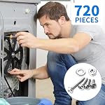 Besitu 720Pcs Machine Screw Assortment Kit, 10-24#8-32#6-32#4-40 Phillips Pan Head Assorted Nuts Bolts and Flat Washers Kit, Stainless Steel Screws Hardware Assortment with Case