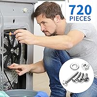 Vista 4 de Kit surtido de tornillos de máquina de 720 piezas, #10-24#8-32#6-32#4-40 tornillos Phillips de cabeza plana con tuercas, pernos y arandelas planas