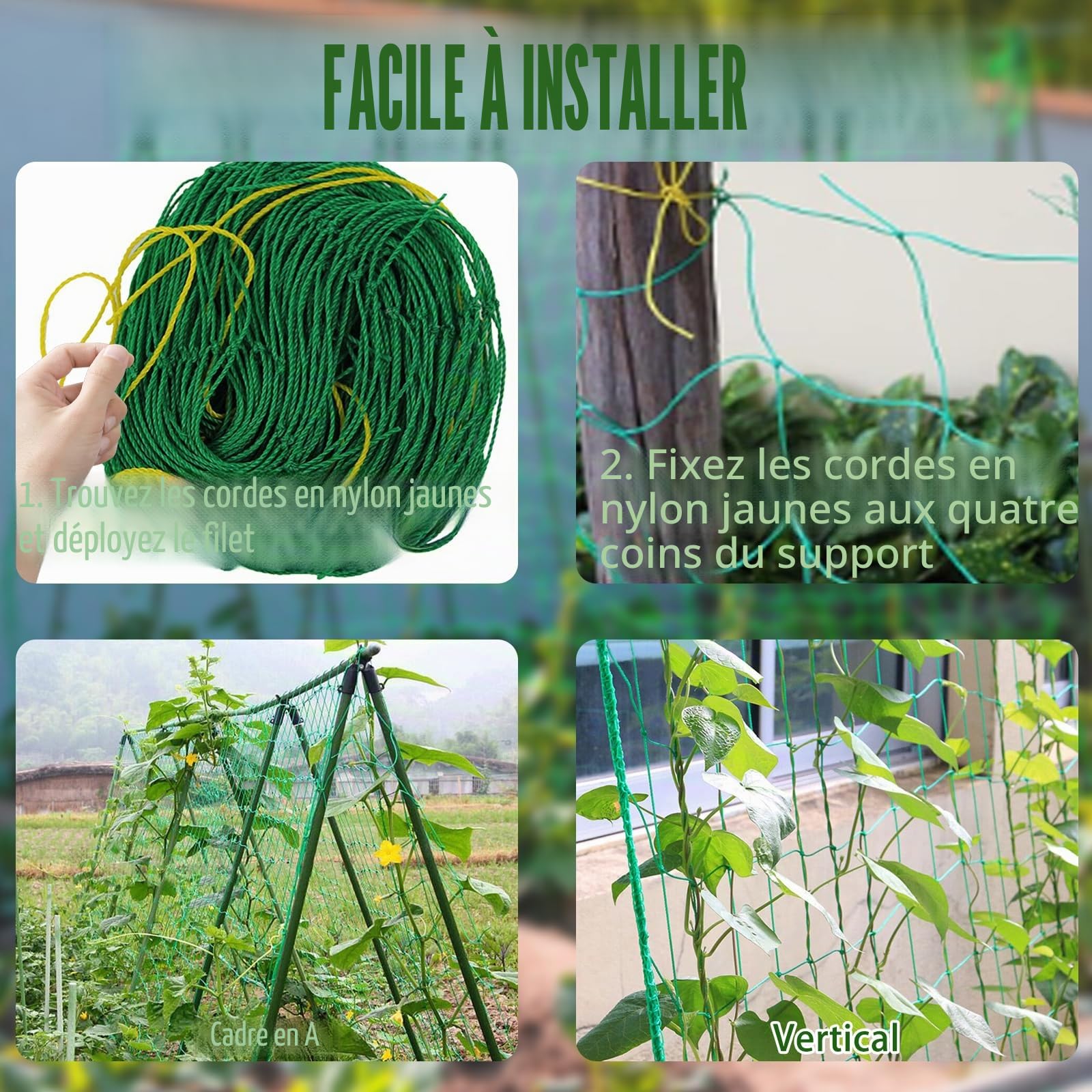Filet pour Plantes grimpantes 1.8x3.6m, Grille pour Concombres Tomates Jardins Serres