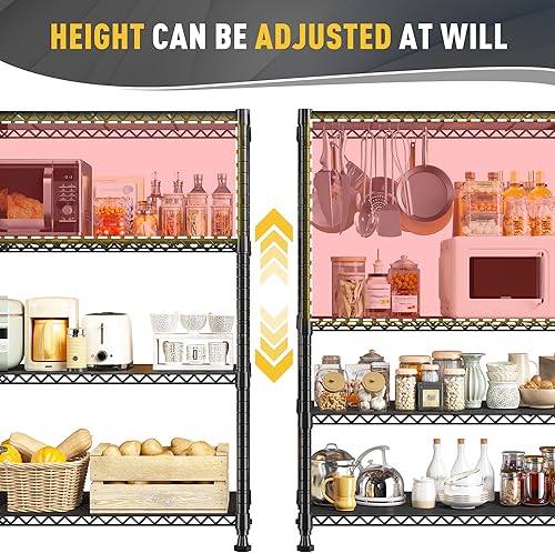 Miniatura 6 de REIBII Estantería de alambre, estantes de almacenamiento, estantes de metal, estantes resistentes, estantes ajustables de almacenamiento de garaje,