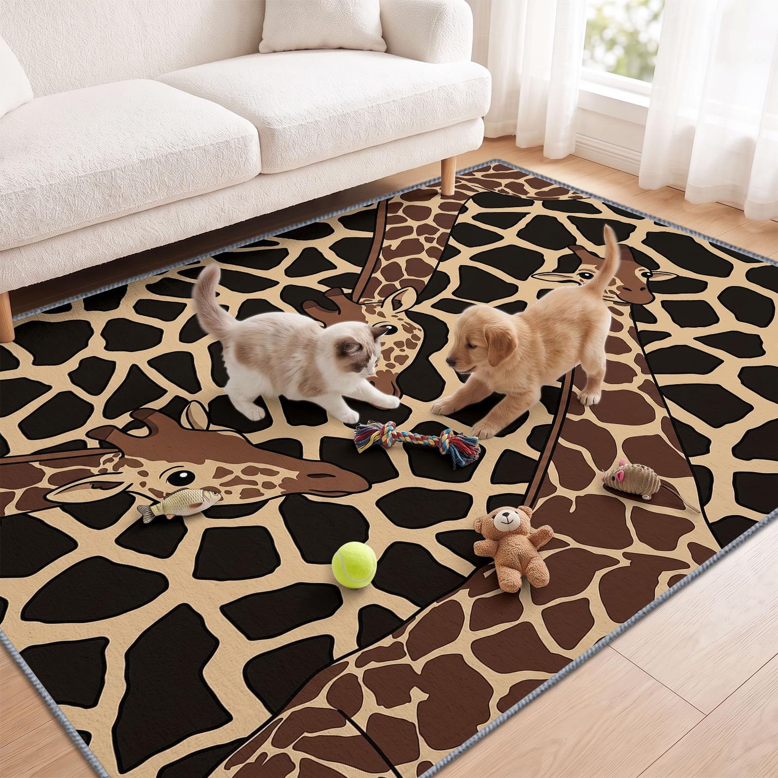 Waschbarer Teppich Wohnzimmer 120 X 170 cm, Pop Tierdruck Kurzflor Schlafzimmer Giraffe Braun Flecken Teppiche, Weiche rutschfest Carpet für Badezimmer Esszimmer Flur Büro