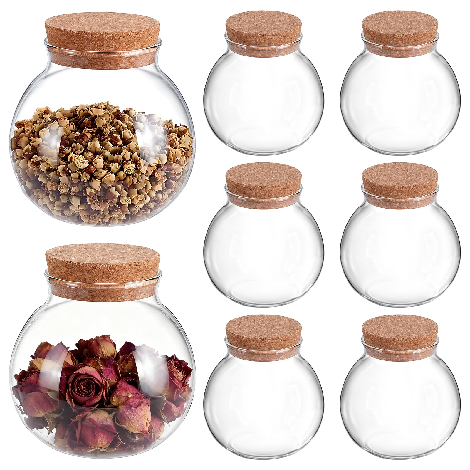 8 bocal Rond en Verre avec Couvercle en Liège Bocal à Bonbons de 500 ml pour Mariage Rangement de Cuisine Bouteilles Rondes Décoratives en Verre pour la Maison Loisirs Créatifs Décorations
