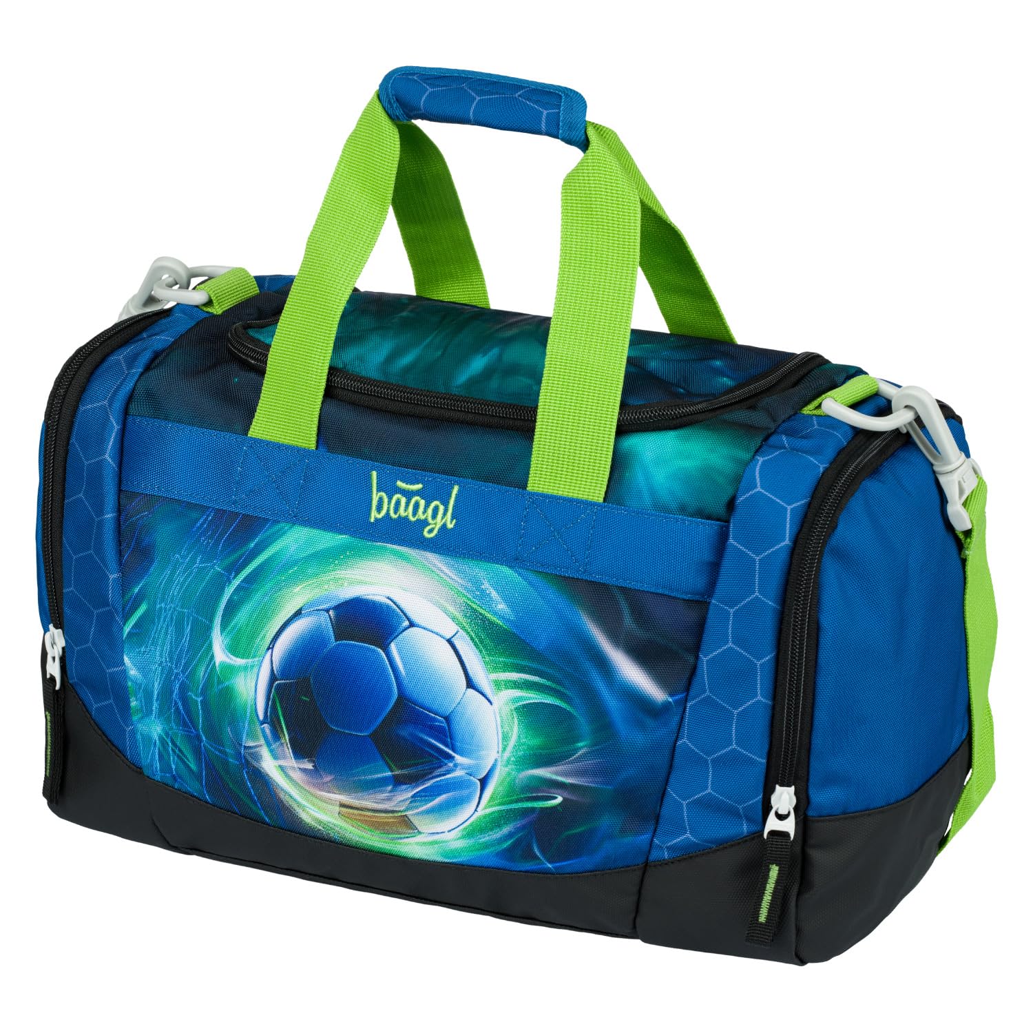 Baagl Sporttasche für Jungen, Reisetasche für Kinder, Schwimmtasche Kompakt und Robust für Sport, Schule und Reisen (Fußball Ball)
