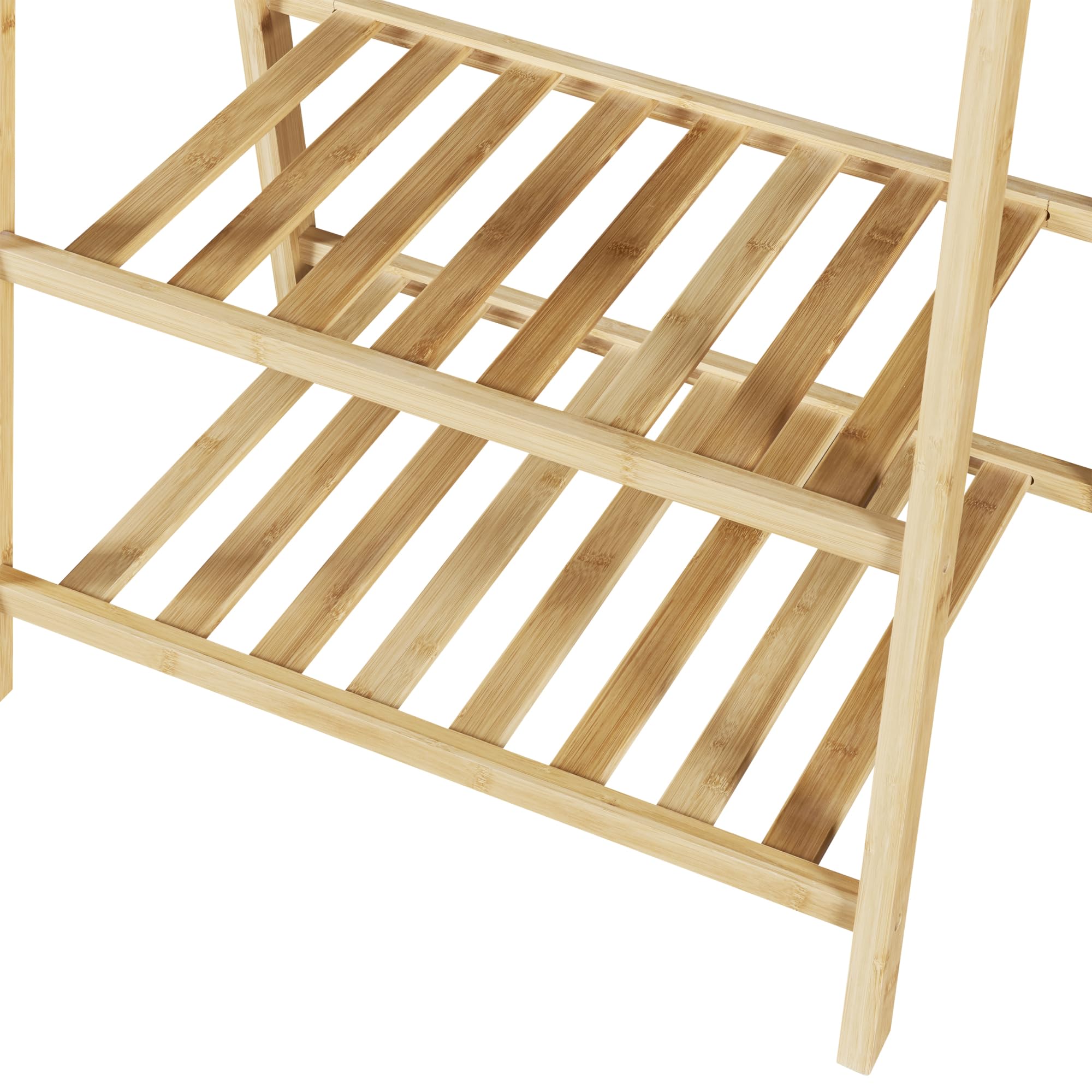 [en.casa] Stand Appendiabiti in bambù Organizzatore Guardaroba per Ingresso Camera da Letto Porta Abiti con Barra e 2 Ripiani Struttura a Doghe 150 x 60 x 40 cm - Color Naturale