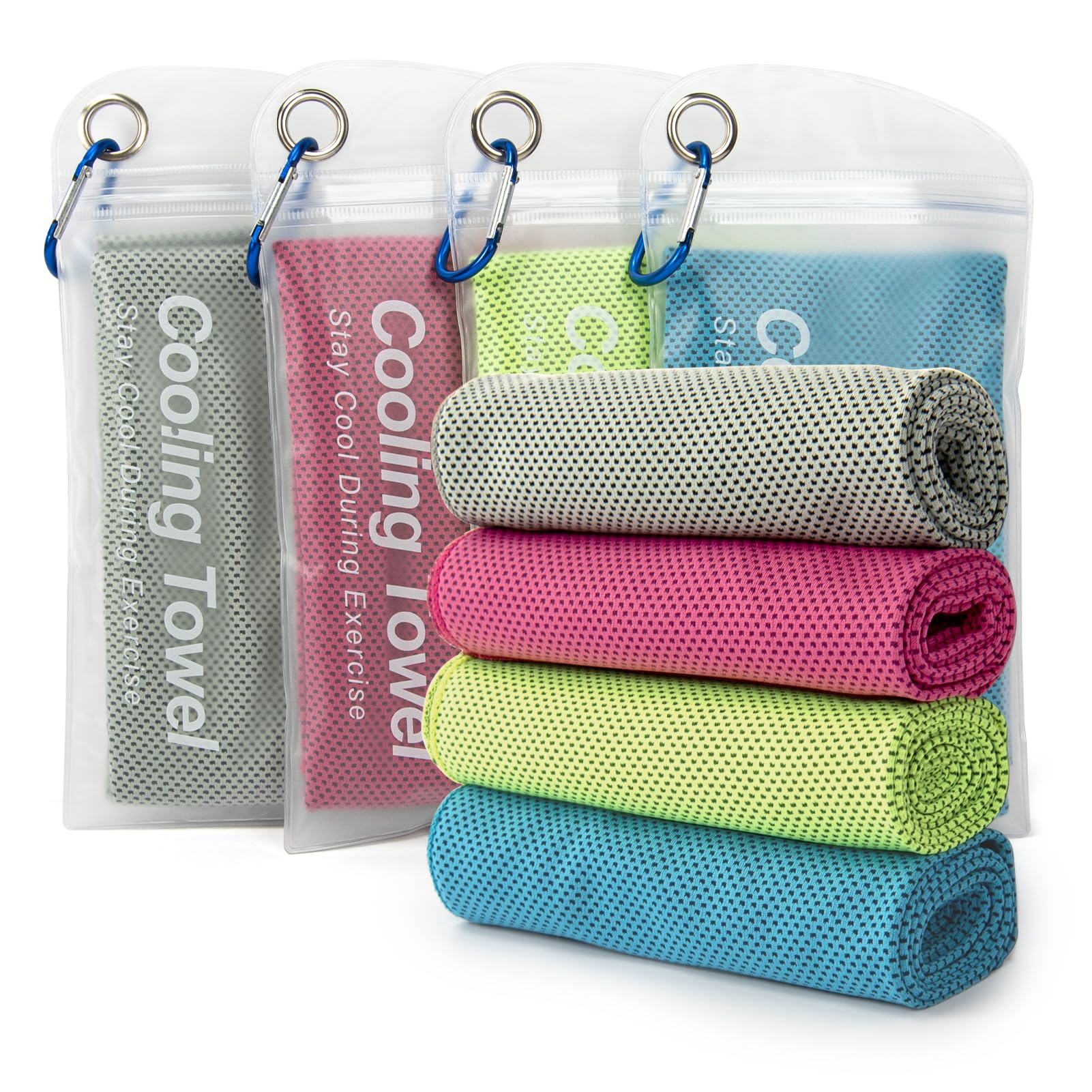 LONGKING 4 Pack Cooling Towel 40"x12", Gym Towels for Men and Women, Soft Breathable Workout Towels for Yoga, Running, Sport, & More (Blue, Grey, Green, Pink)