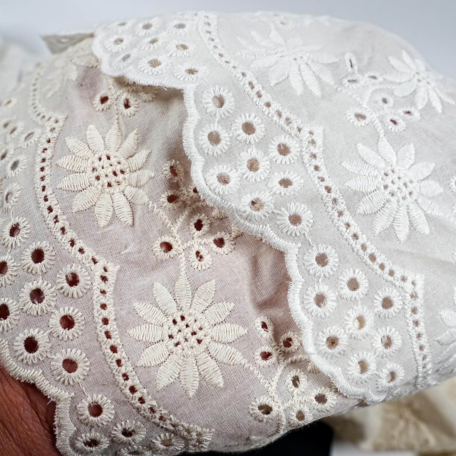 3 Yards 5.5 Inches Wide Sewing Cotton Ribbon, Vintage Pleated Lace Trim Cotton Lace Trim for Sewing Crafts Clothing Decoration Wedding Bridal DIY (White)