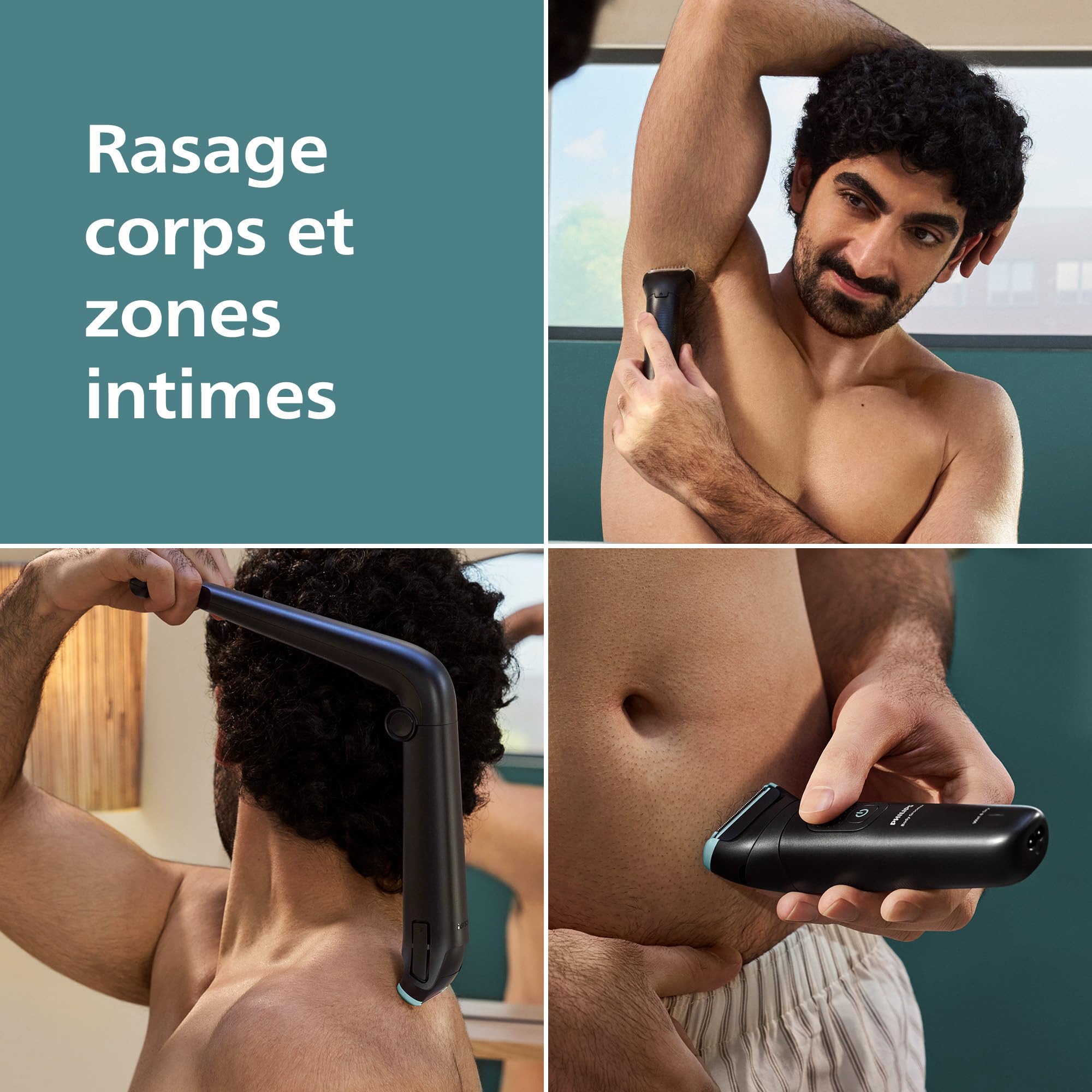 Philips Bodygroom série 5000 - Tondeuse pour hommes avec Triple protection, taille des poils et rasage des zones intimes, accessoire pliant pour le dos, 100% étanche, autonomie de 100 min, BG5480/15