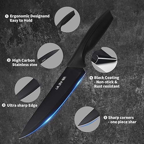 Miniatura 5 de Juego de cuchillos de cocina con bloque y afilador, juego de 13 cuchillos de acero inoxidable alemán para cortar, cuchillo de chef profesional,