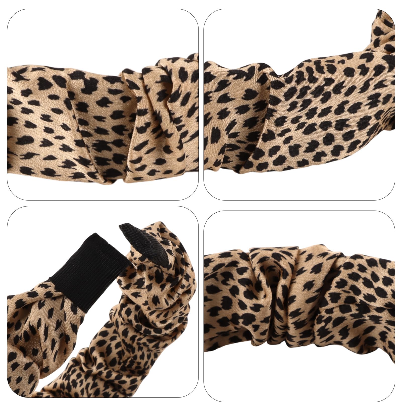 KEUKORZ Leopard Print Headbands for Women, 4Pcs Wide Knotted Leopard Fabric Soft Flower Hairbands Non-Slip - Image 3