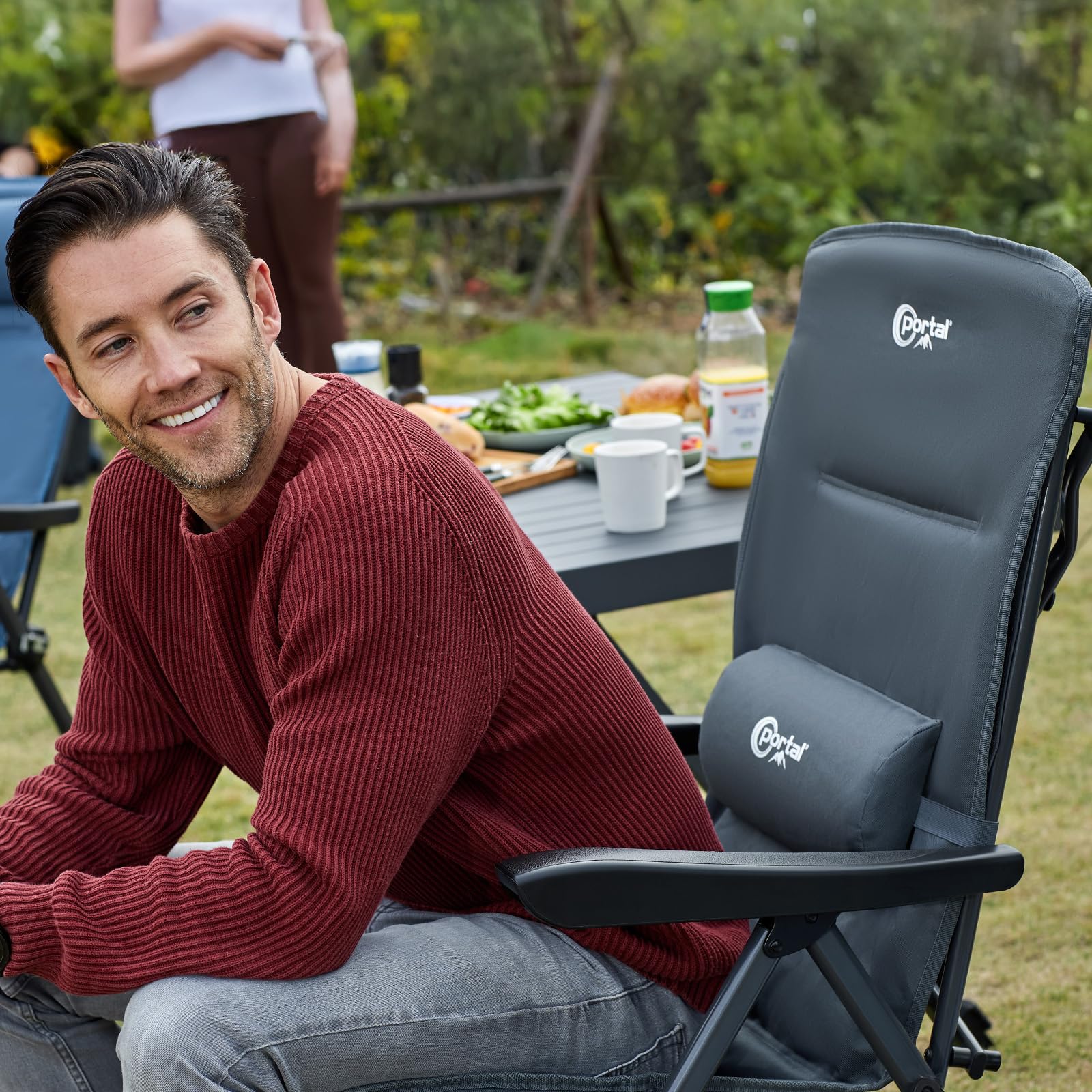 Portal Chaise Pliante Camping – Fauteuil de Jardin Portable Inclinable 160kg, Dossier Haut Réglable 3 Positions – Transat Confortable pour Plage, Terrasse, Balcon, Extérieur