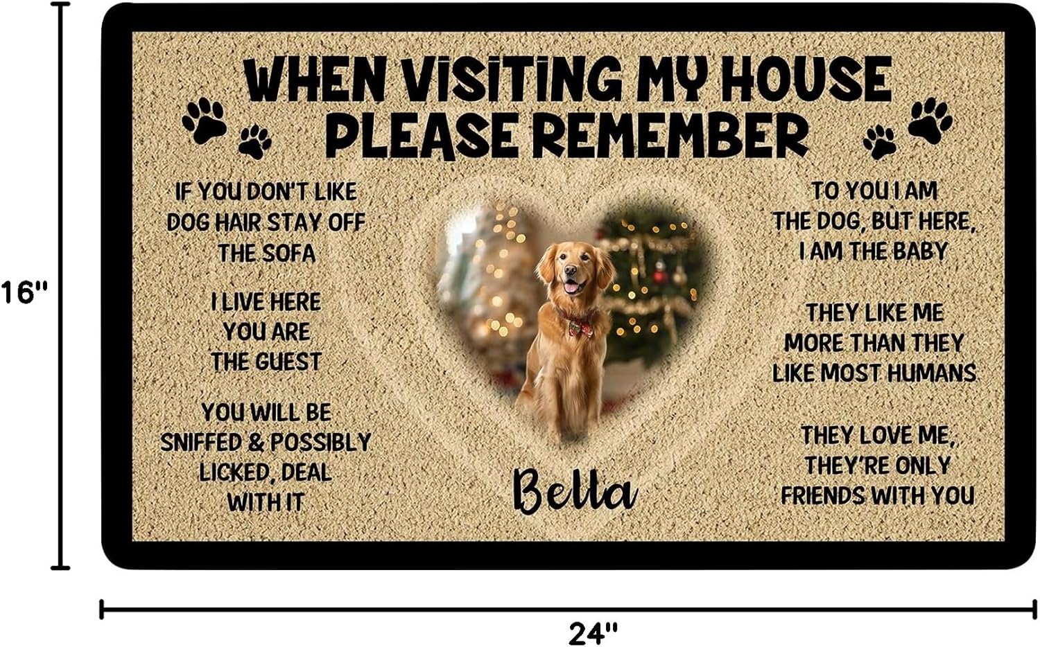 DH42114 When Visiting My House Remember, Personalized Heart Photo Doormat Gifts for Dad Mom Dog Lover, Funny Rule Welcome Home Decor on Christmas Mothers Fathers Day Sand Doormat 24x16 30x18