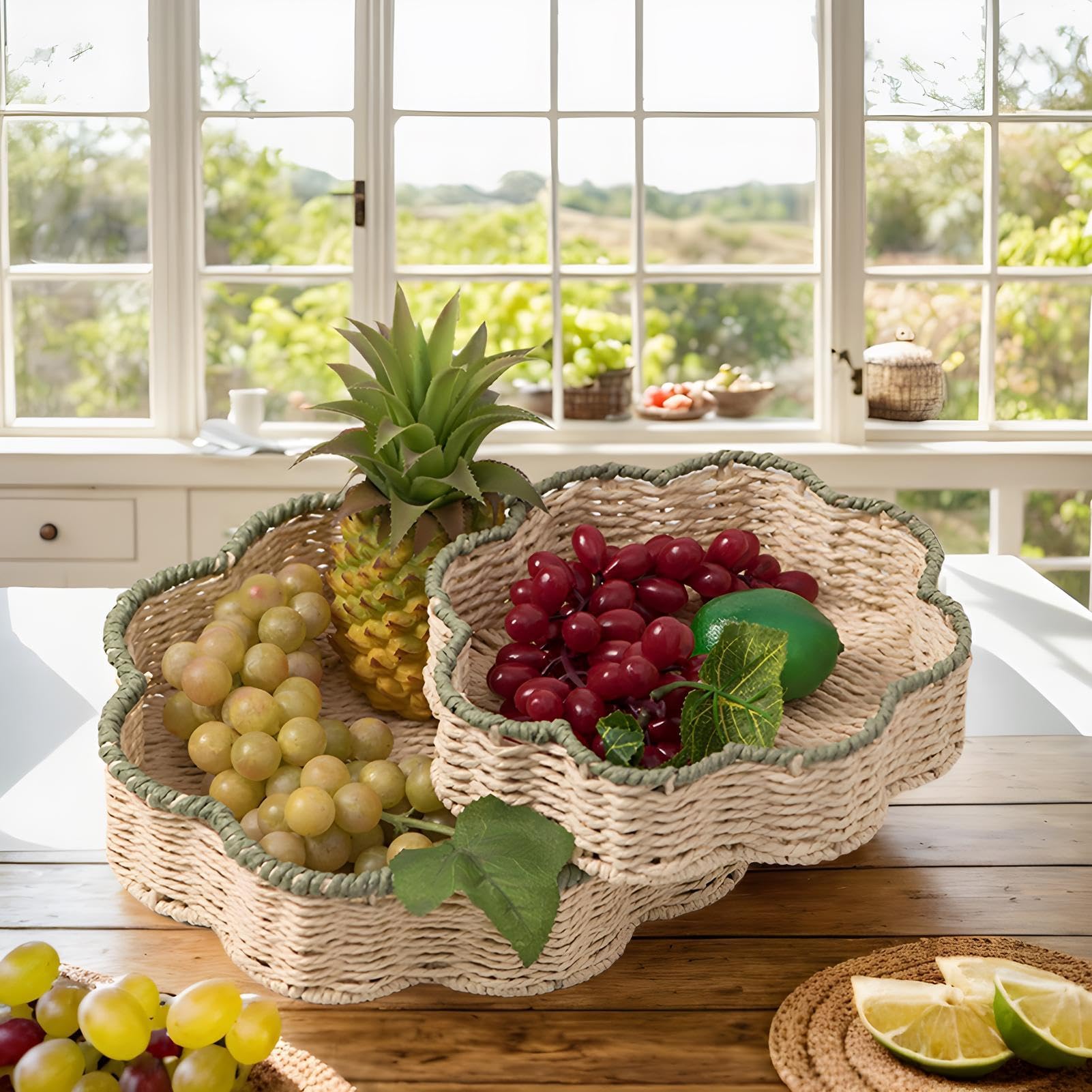 Cestino in rattan, Cestini di stoccaggio in , Cesto portaoggetti in rattan, Cestino smerlato intrecciato, Cestino intrecciato a mano, Cestino decorativo in corda di carta, Cesto portaoggetti