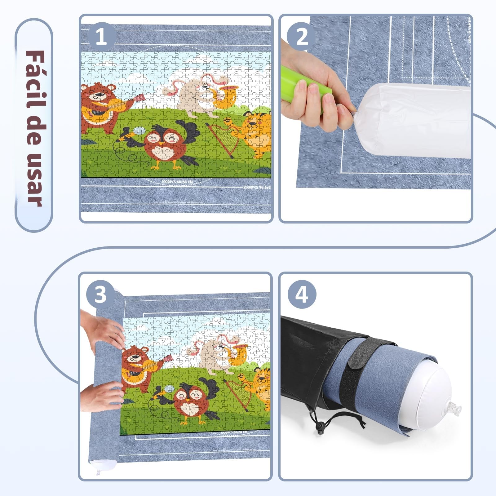 VFANDV Tapete Puzzle, Fieltro Tapete Puzzle para 1000 1500 2000 3000 Piezas Puzzle Mat Roll Jigsaw Puzzle Pad, Estera de Rompecabezas Portátil con 4 Puzzles Clasificadores (Gris)