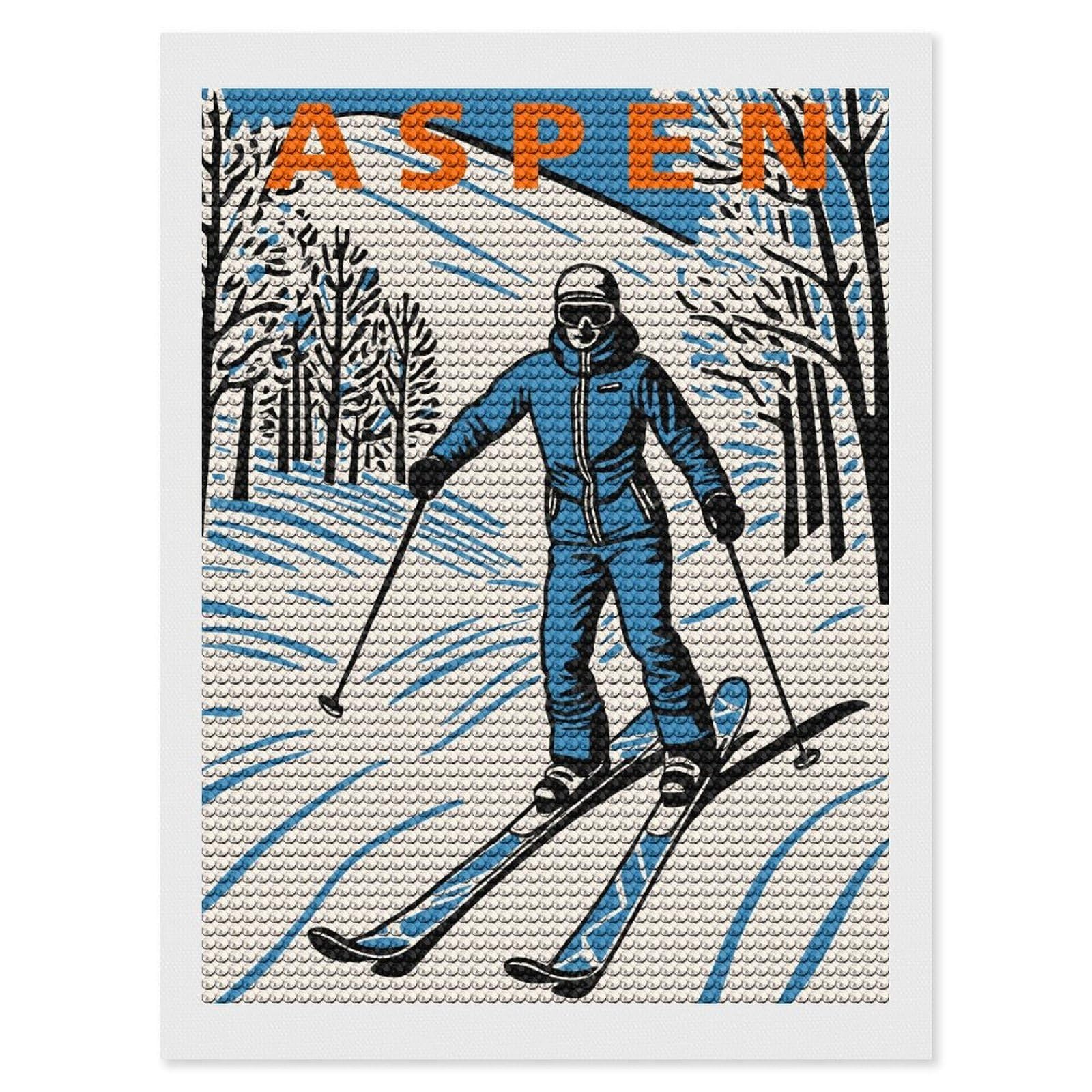 Junmoney Aspen Skiing Diamond Painting Set 12"x16", Modern Decor, for Beginners, Printed Canvas, Thoughtful Handmade Gift, with Tool Kit