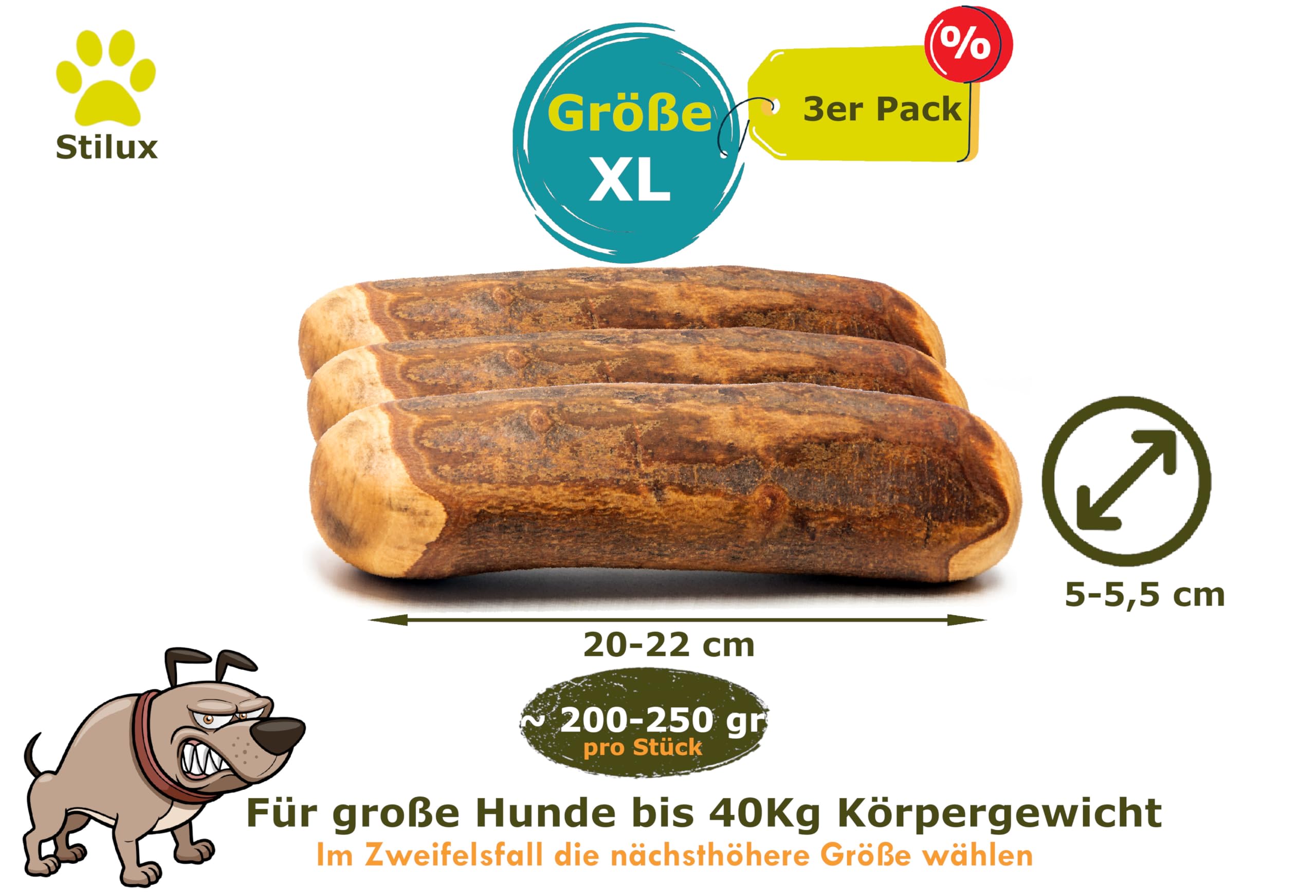 Zestaw 3 szt. do żucia z drewna oliwkowego dla psów do 40 kg, rozmiar XL, zabawka do żucia dla psa, trwała drewniana kostka, zabawka do żucia do pielęgnacji zębów