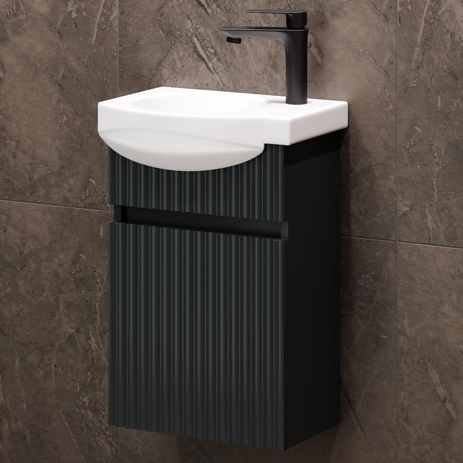 Planetmöbel lavabo avec Meuble Bas 40 cm avec Vasque en céramique, amoire sous-lavabo Suspendu pour Petites salles de Bains et WC invités, Anthracite Mat