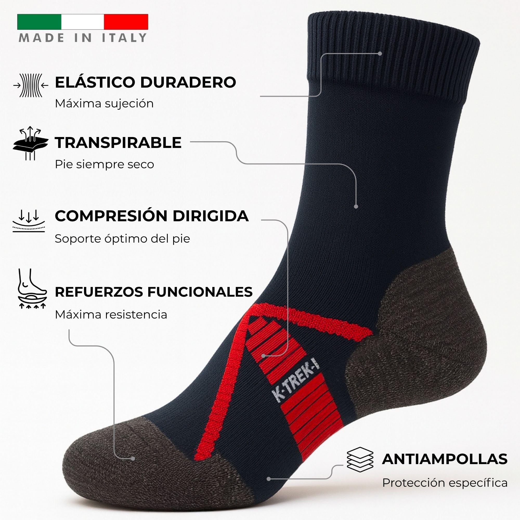 Kaiera - Trek Light - 3 Pares Calcetines Ligeros de Trekking de Lana Merina, Made in Italy Transpirables, Antiampollas, para Hombre y Mujer