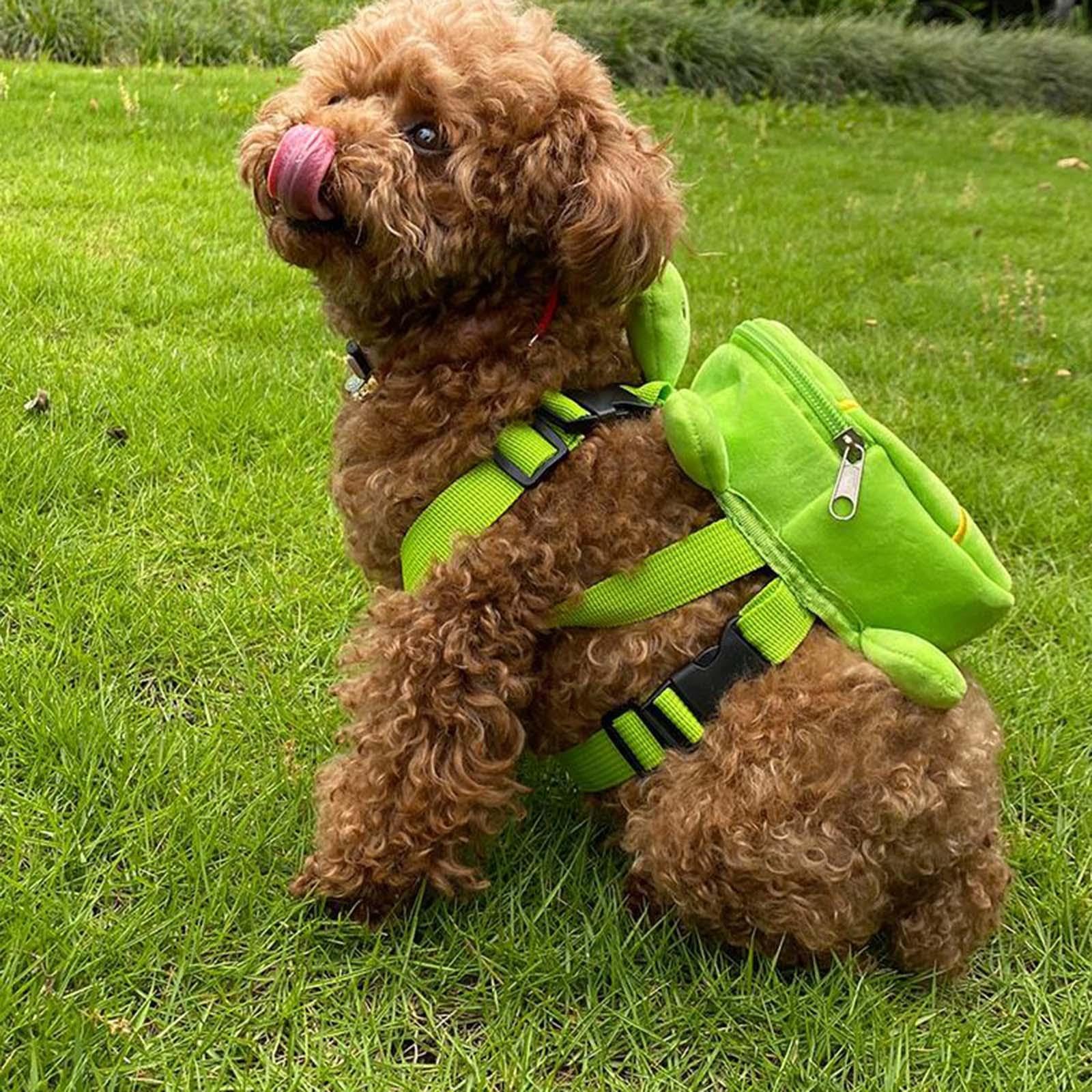 Baoblaze Rucksack für Hunderücken Klein, Hunderucksack-Geschirr mit Leine, Niedliche Hunde Selbsttragender Rucksack, Hundesnack Rucksack Atmungsaktiv, Hunde-Satteltasche für Welpe Katze, GRÜN
