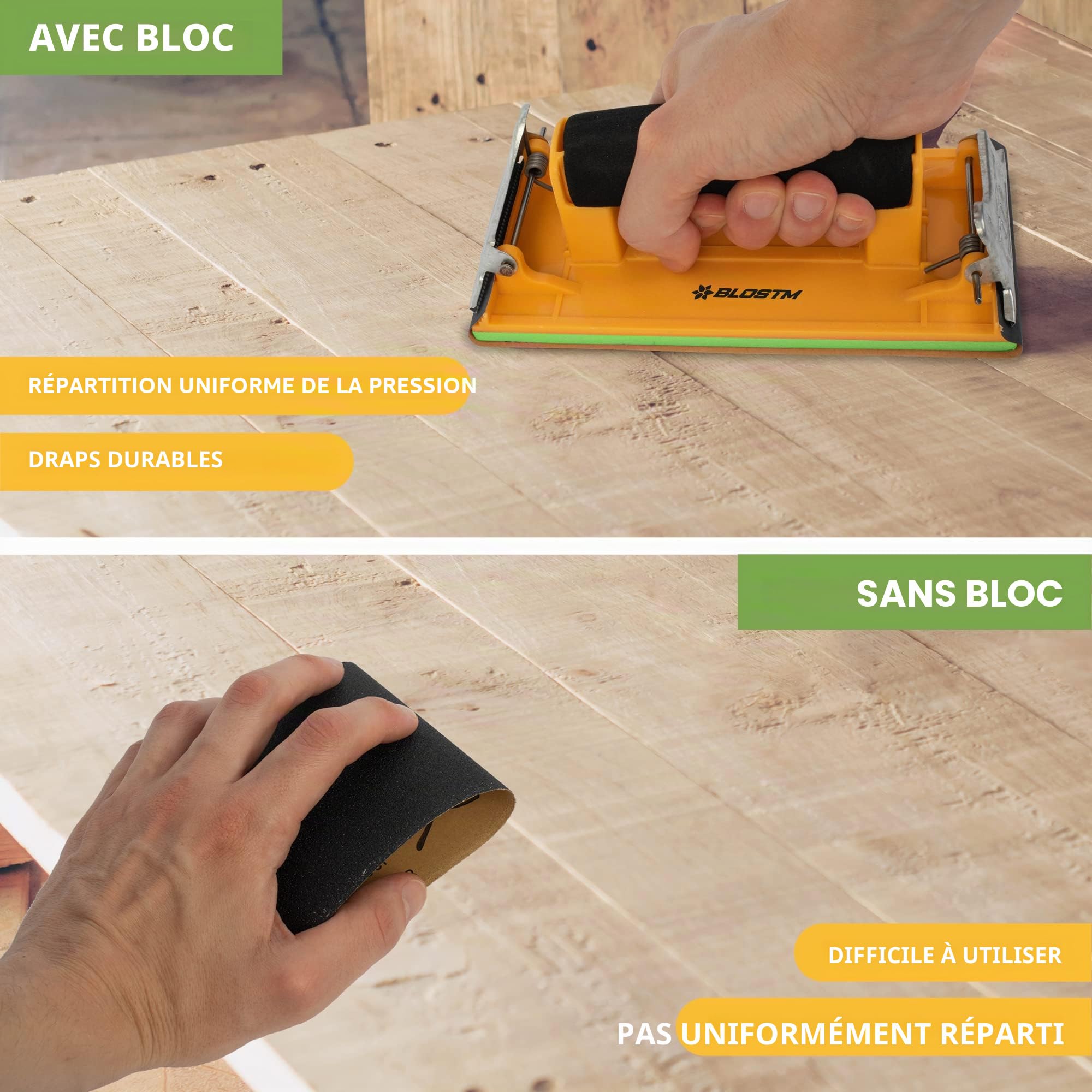 BLOSTM Assortiment de Papier à Poncer avec Cale à Poncer - Grain 120 à 7000, 48 Feuilles de Papier de Verre pour le Bois, les Murs et l'Automobile, Comprend un Bloc de Ponçage Manuel - Lot de 48