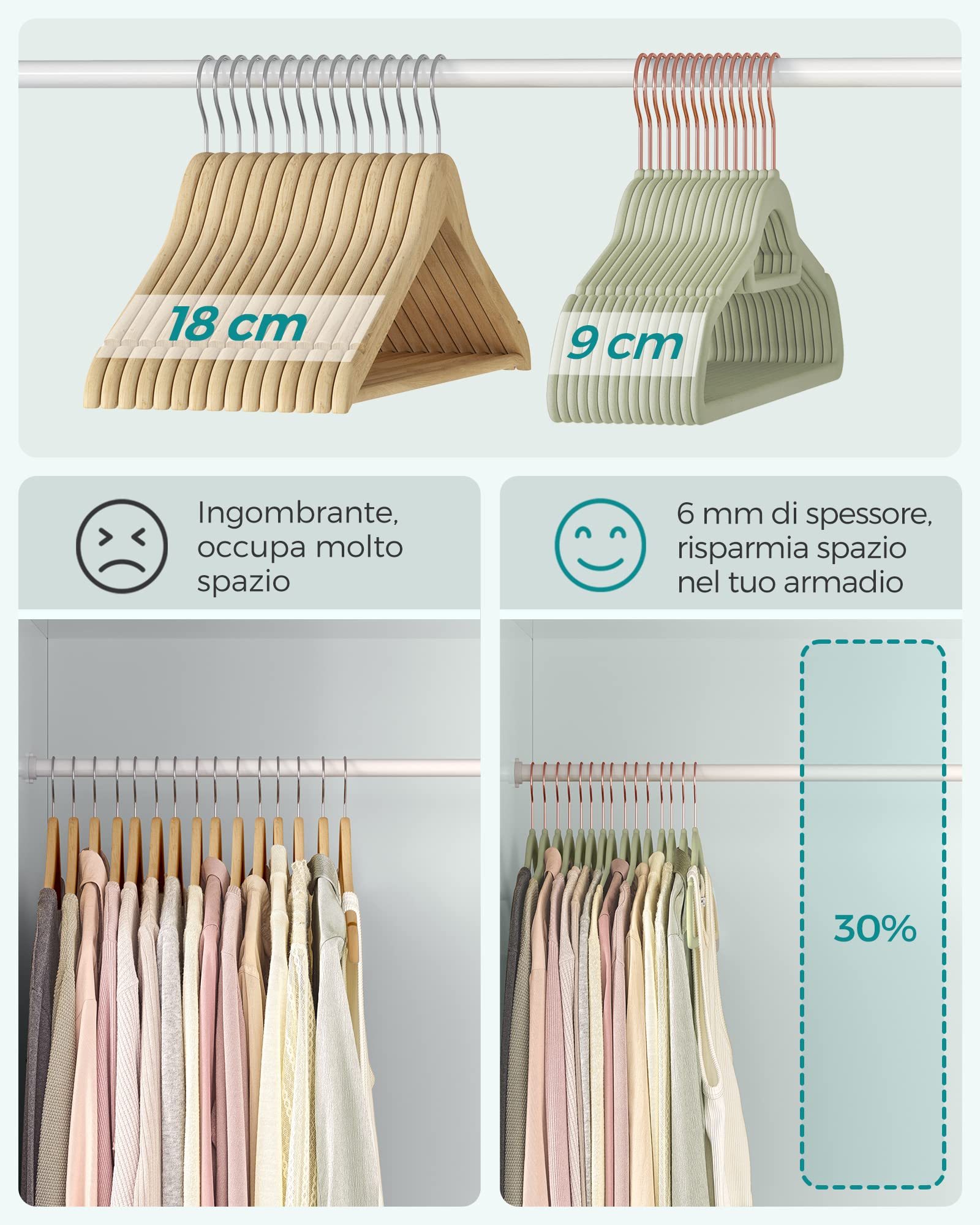 SONGMICS Grucce Appendiabiti in Velluto, 50 Pezzi, Salvaspazio e Antiscivolo, Porta Cravatte, Gancio Girevole a 360°, Spesso 0,6 cm, Largo 43,5 cm, Cappotti Pantaloni, Verde Lime CRF021GR50