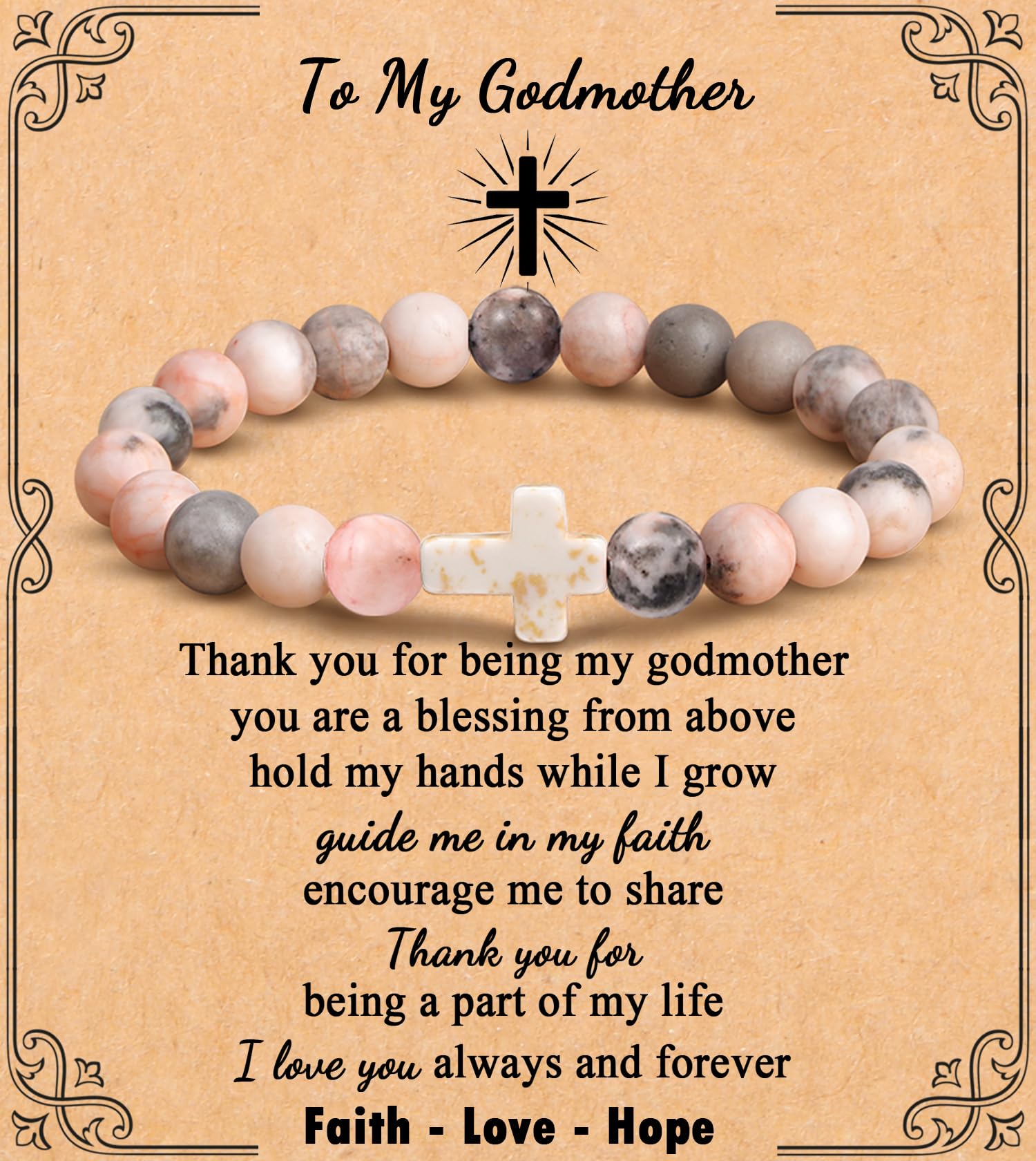 Cross Bracelet for Women Christian Gifts for Daughter Mom Grandma Niece Godmother Religious Baptism Jewelry Birthday Retirement Gifts Beaded Bracelet