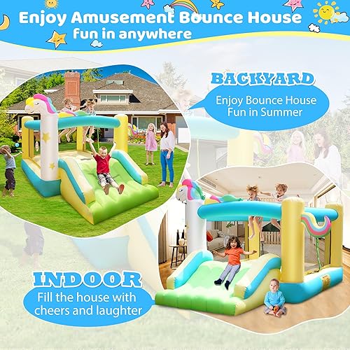 Miniatura 4 de Step4fun Casa inflable para rebotar, casa inflable para niños para exteriores e interiores, gran regalo para niños pequeños con aro, juego de