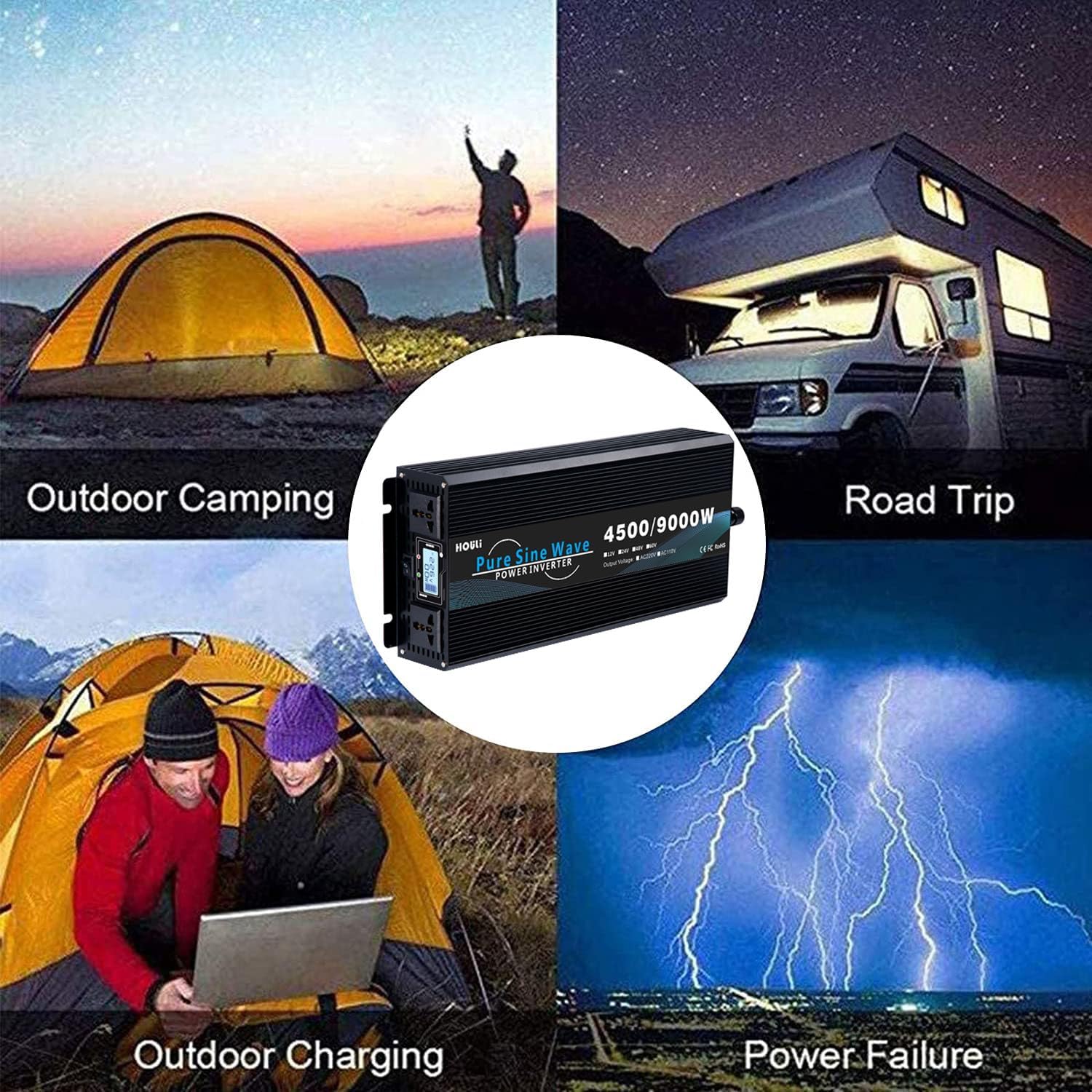 3000W 9000W Pure Sine Wave Inverter DC 12V 24V 48V 60V 72V to 110V 120V 220V 230V 240V AC, Portable Solar Car Inverter Voltage Converter, Universal Power Transformer