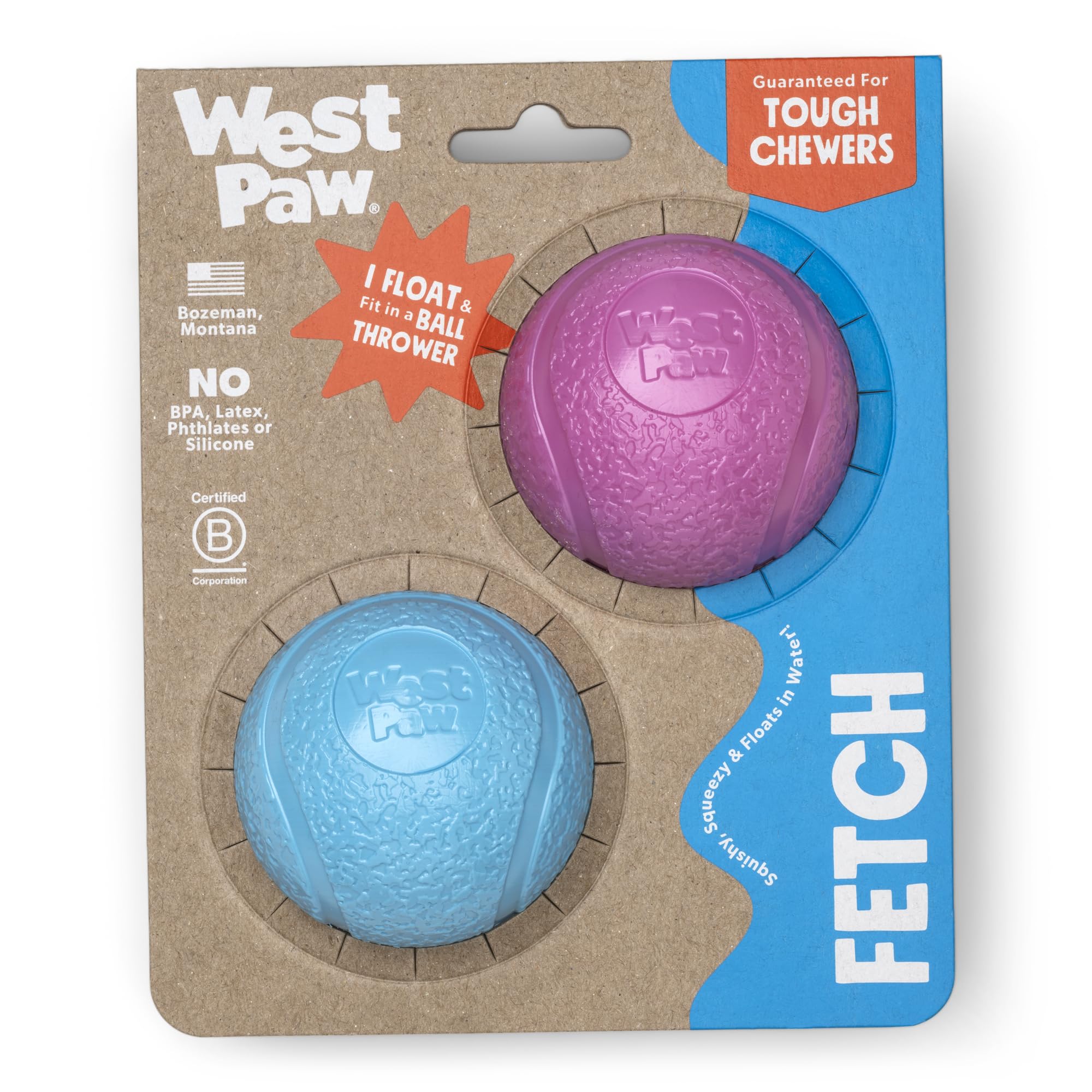WEST PAW Boundr Ball Dog Fetch Toy Bouncing Toys for Dogs, Fetch, Catch, Chewing, Play Floatable, Recyclable Balls Small Hot Pink/Aqua Blue 2-Pack