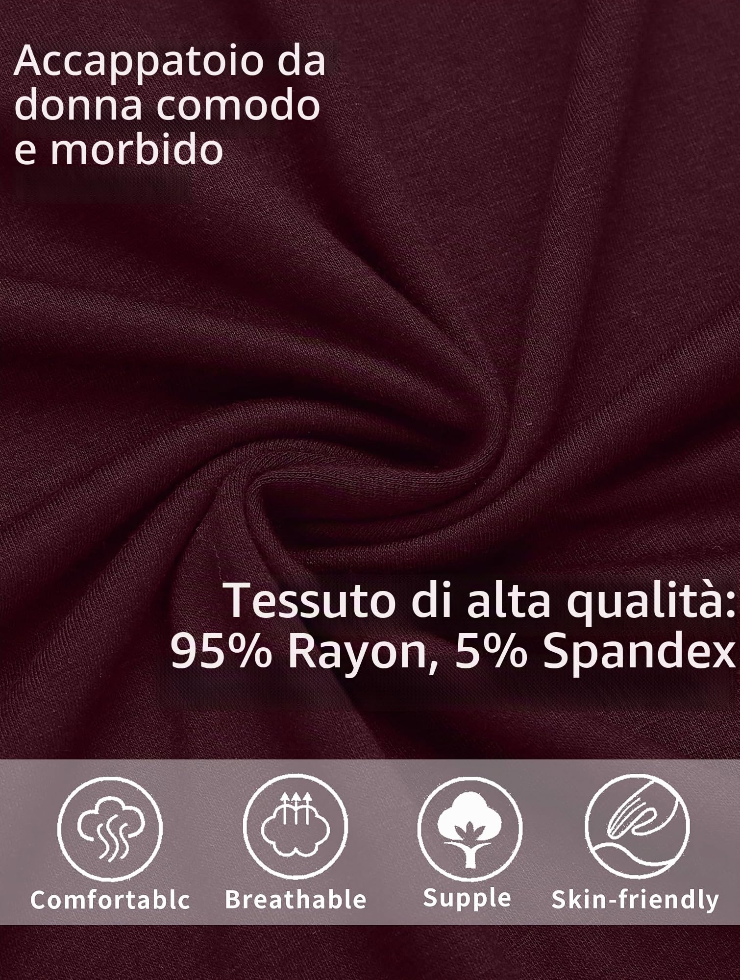 Vlazom Accappatoio Donna Comodo e Morbido con Cintura e Bordini Bianchi Ideale per la Casa e il Relax