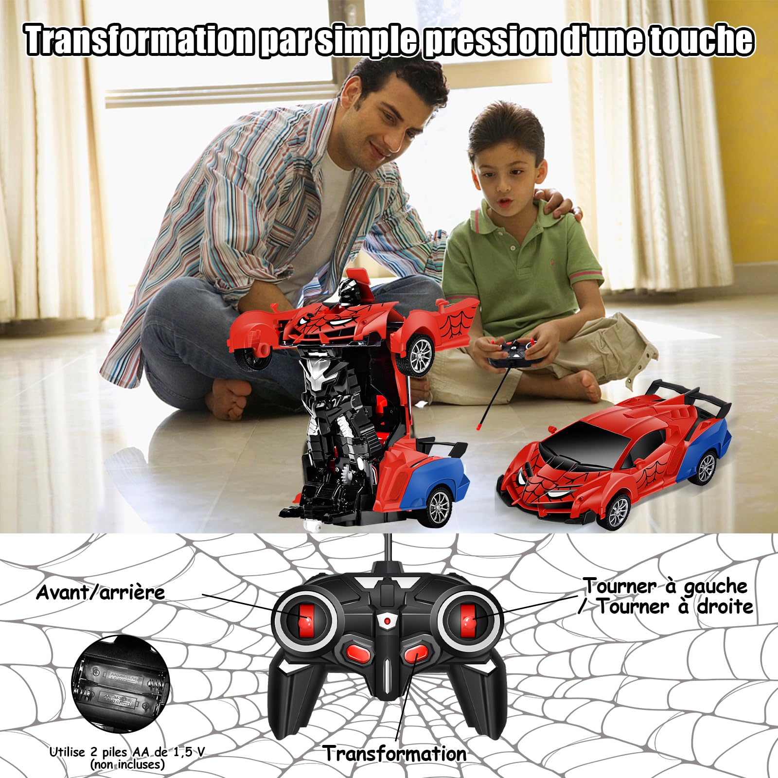 Aragallant Voiture Télécommandée Robot, Voiture Transformable en Robot pour Garçon Fille à partir de 3 4 5 6 7 8 9+ Ans, RC Voitures Telecommand pour Enfants Anniversaire Cadeaux de Noël