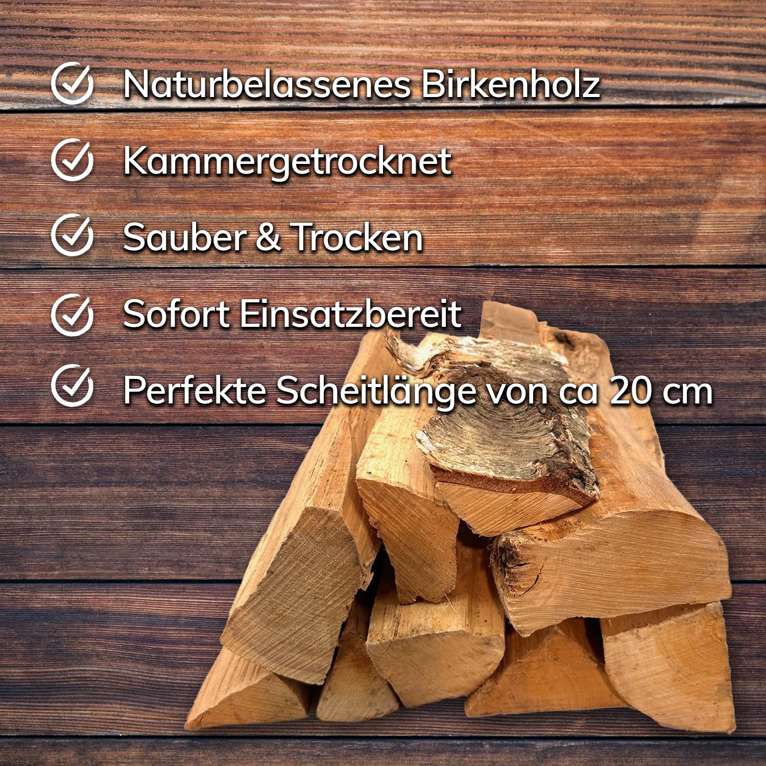 BIRKE Smokerholz 16kg, 20cm Scheitlänge - Süßlich-mildes Räucherholz für einzigartige BBQ-Aromen, naturbelassen, Qualität aus Schleswig Holstein