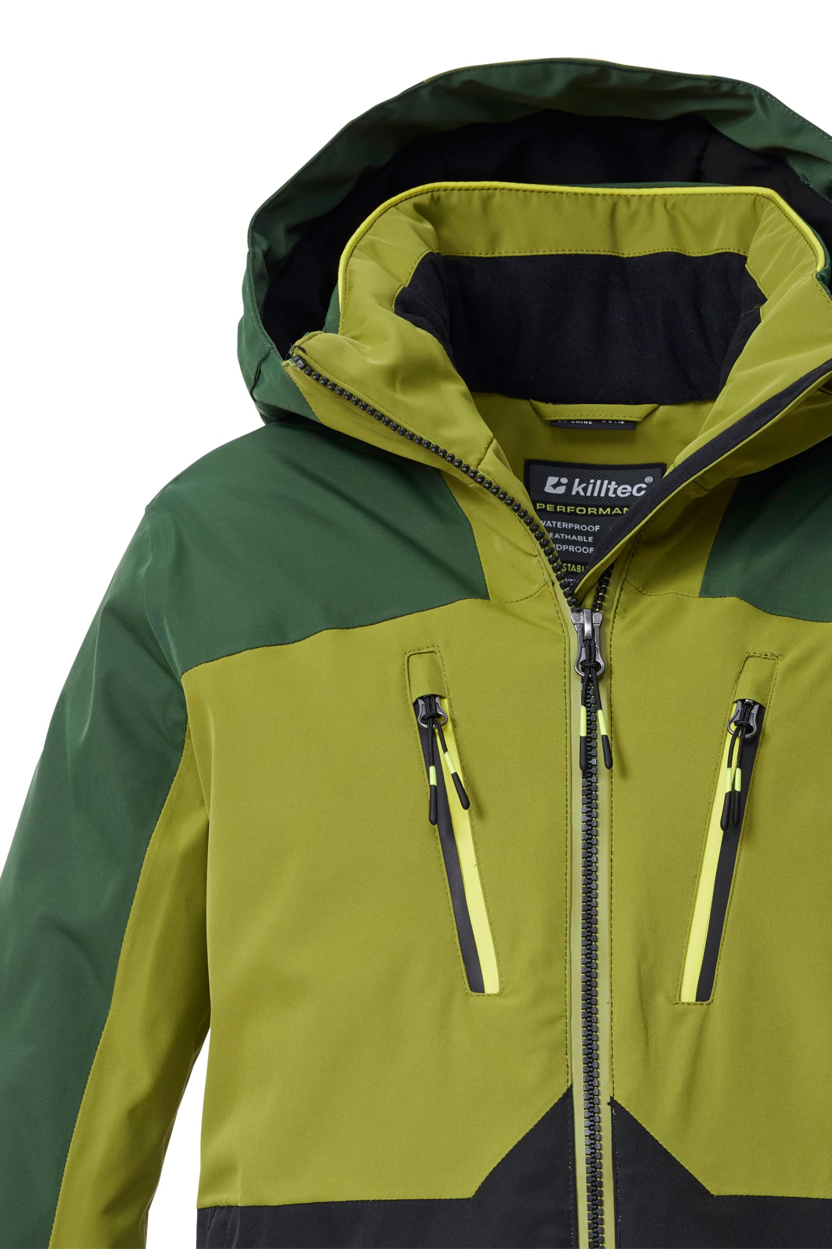 Killtec Jungen Skijacke/Funktionsjacke mit Kapuze und Schneefang KSW 190 BYS SKI JCKT, schwarz/khaki/dunkel waldgrün, 152, 43473-000