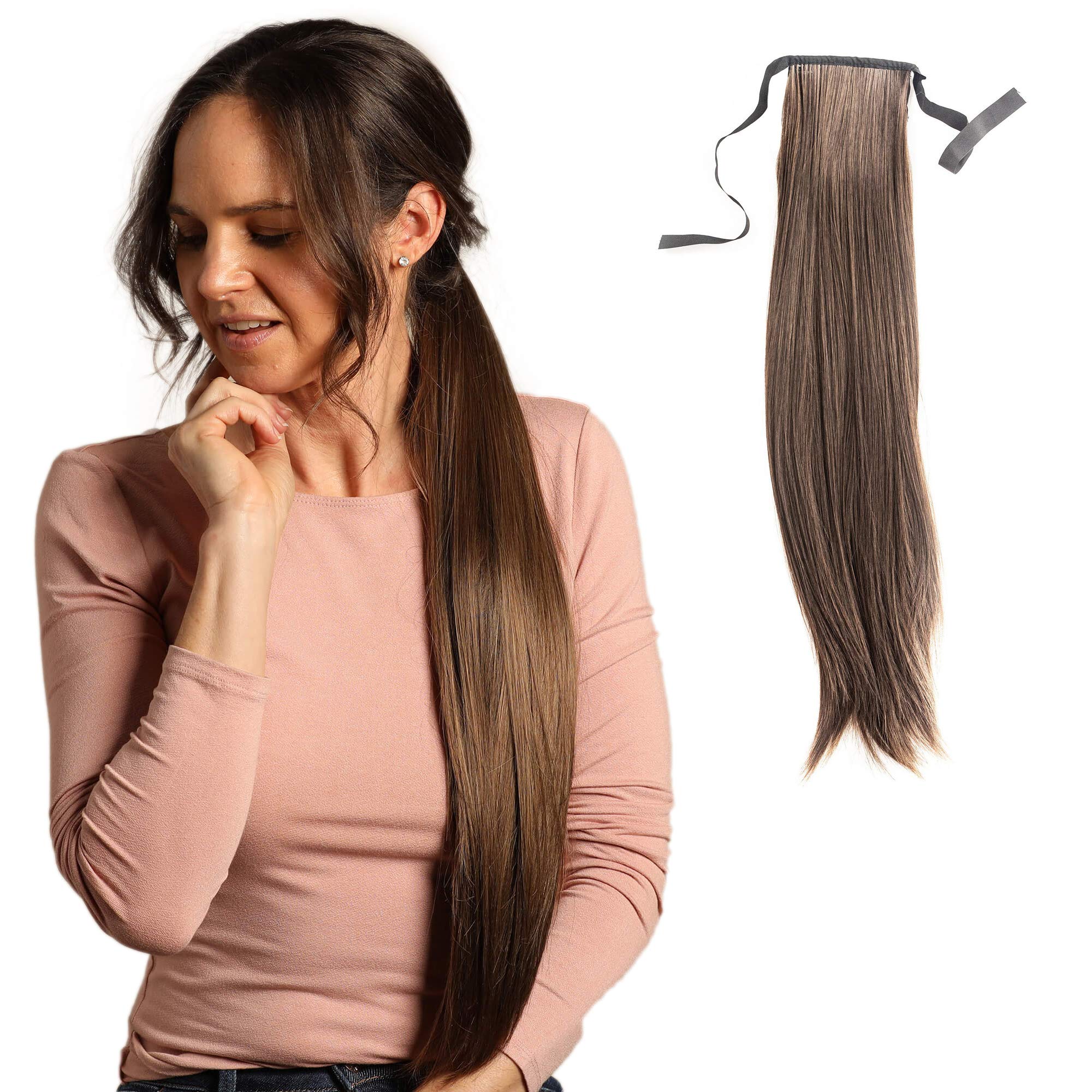 Madison Braids Womens Bree Long Drawstring Ponytail Extension Handmade Synthetic Hair Extensions Pony Tail - Bree - Brunette