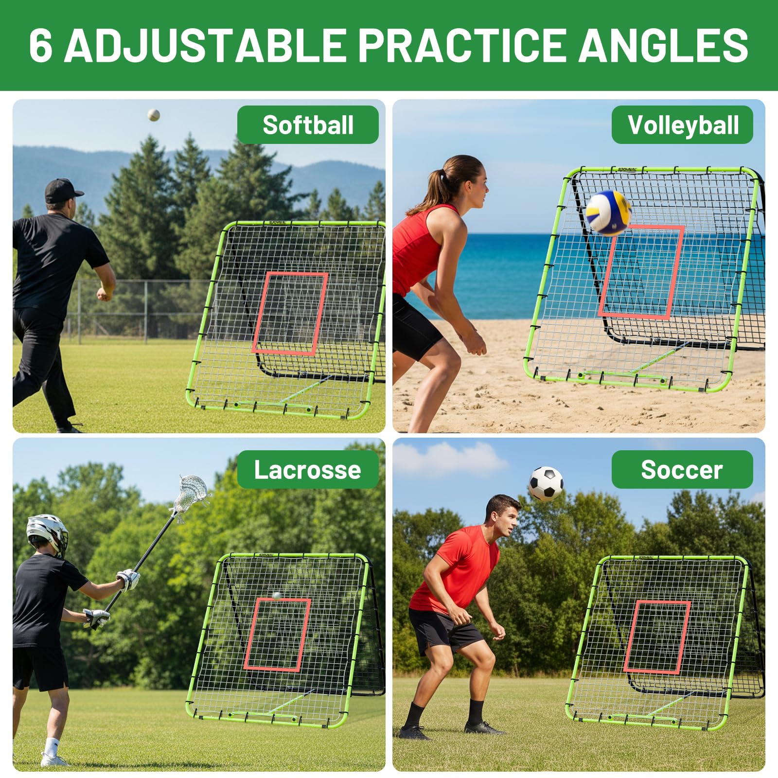 SPOYNAL Baseball-Rebounder-Netz, 137 x 121 cm, verstellbares Baseball-Trainingsnetz mit 6 Winkeln, wendbares Rückprallnetz für Pitching, Werfen und Feldern, Baseball- und Softball-Trainingsgeräte