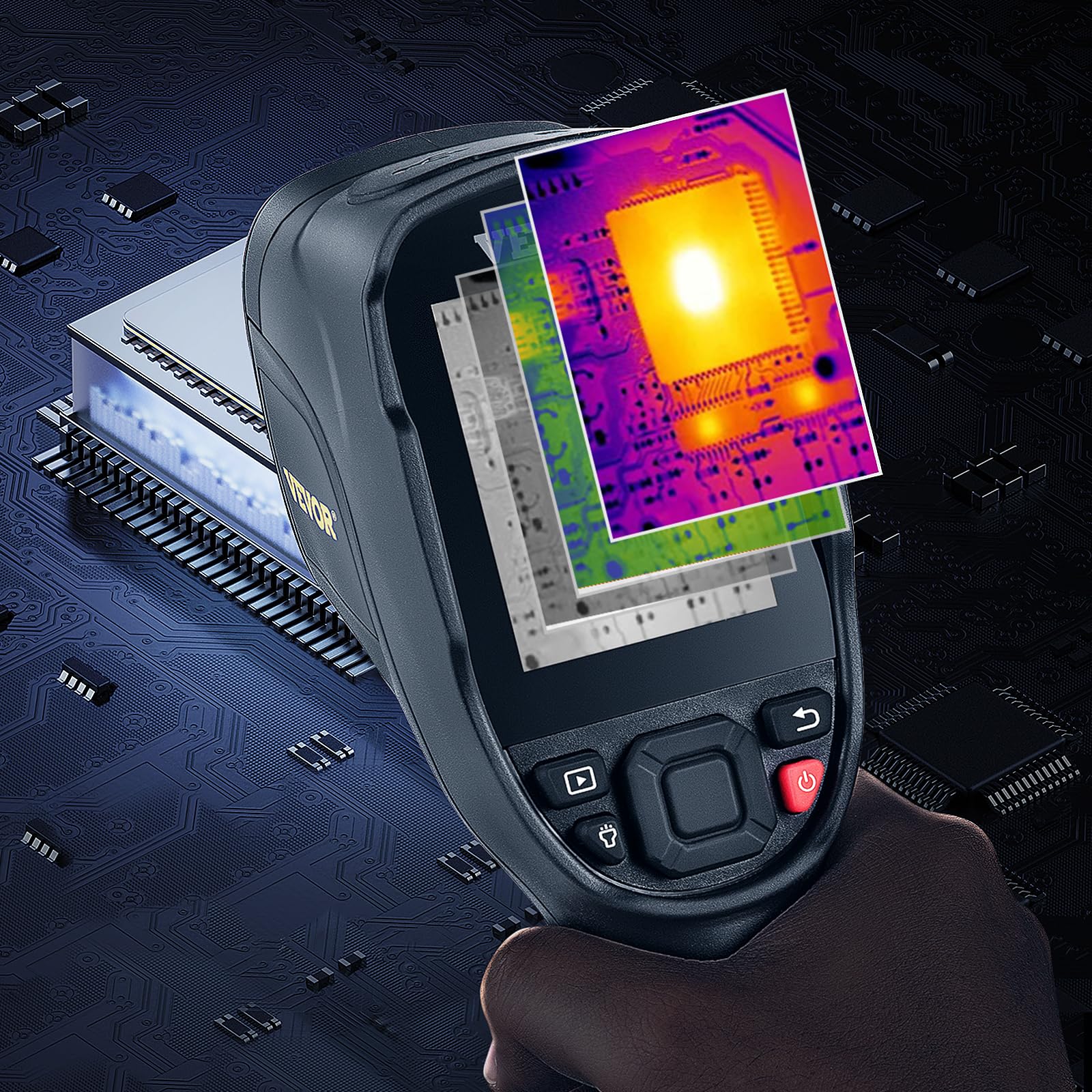 VEVOR Macchinetta Termocamera a Infrarossi Portatile Risoluzione IR da 240 x 180 Pixel Sensibilità Termica 40 mK, Termocamera Corporea Infrarossi Portatile con Scheda SD 16 GB Temperatura -20℃ a 350℃