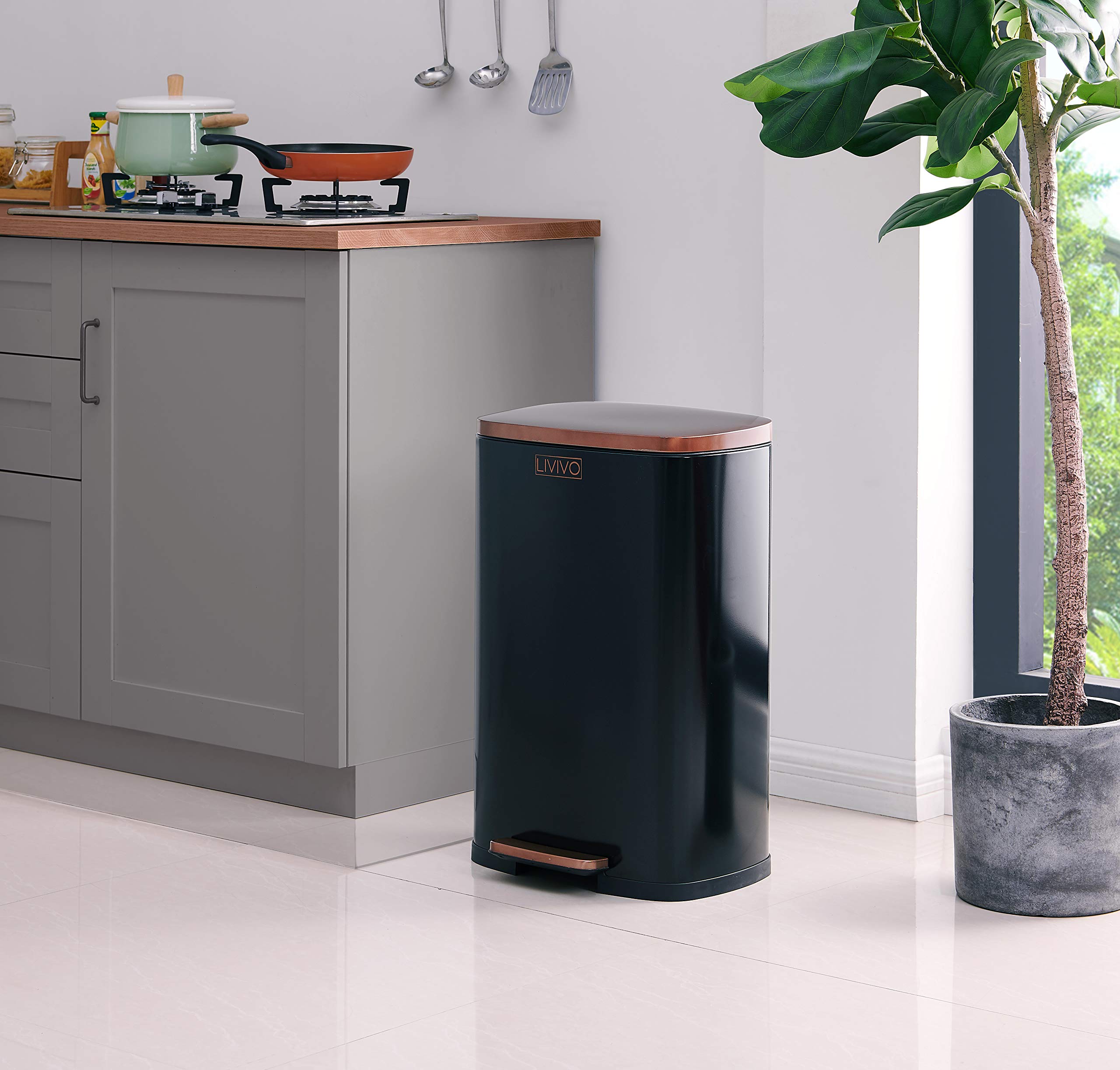 LIVIVO Stylish 50L Litre Stainless Steel Recycling Bin Pedal Waste ...