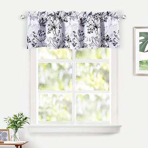 Miniatura 2 de DriftAway Cortina de ventana con estampado de flores de acacia, 100% opacas, con aislamiento térmico, cenefa para cortinero, individual de 52 x 14