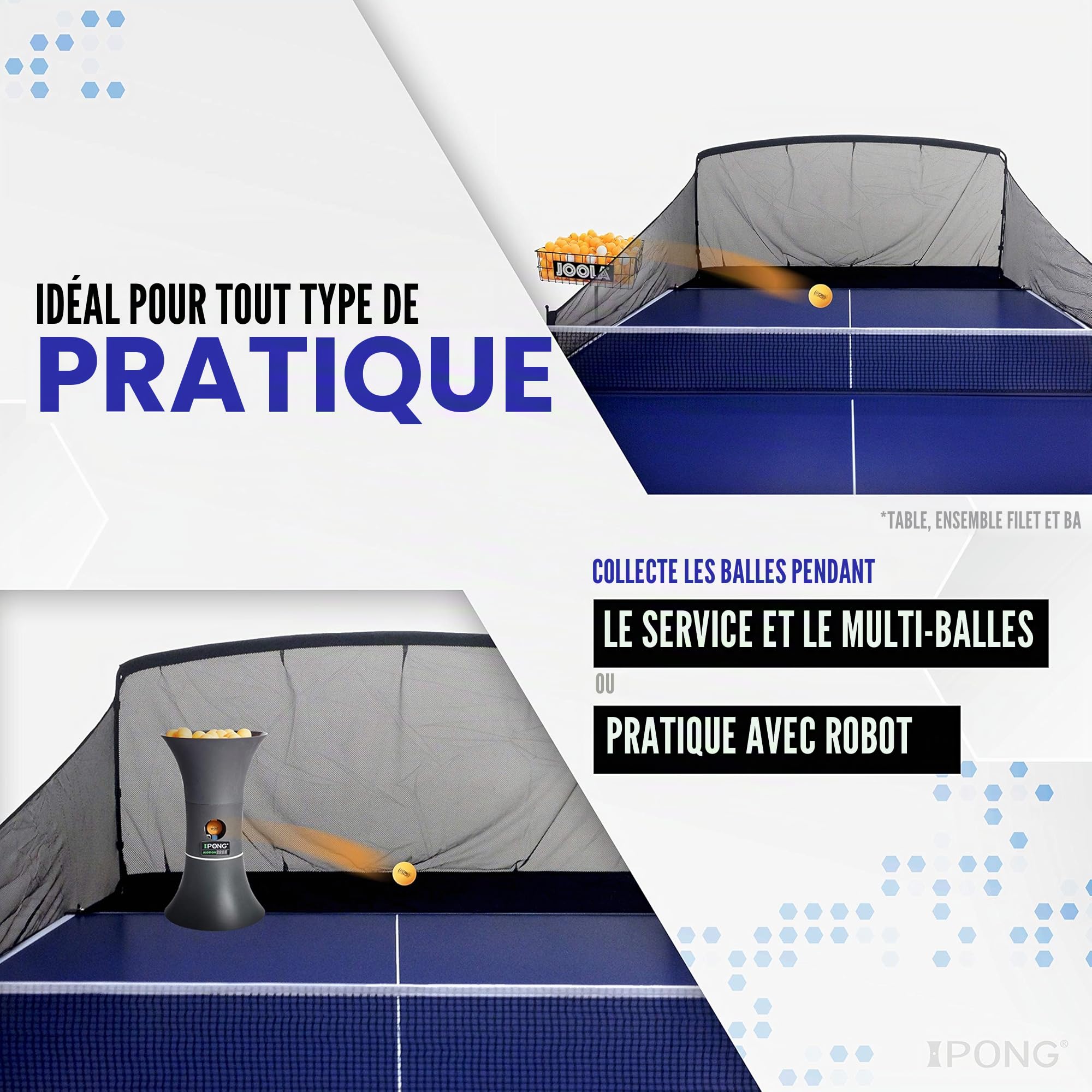 iPong Carbon Fiber Table Tennis Ball Catch Net Filet de ping-Pong Unisexe, Gris/Noir