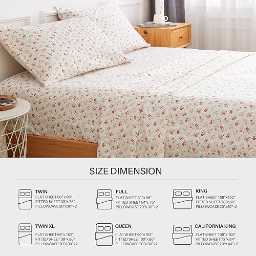 Miniatura 7 de Sábanas de cama tamaño Queen, 4 piezas con patrón floral, sábanas de bolsillo profundo de 16 pulgadas, sábanas refrescantes suaves de lujo, fácil