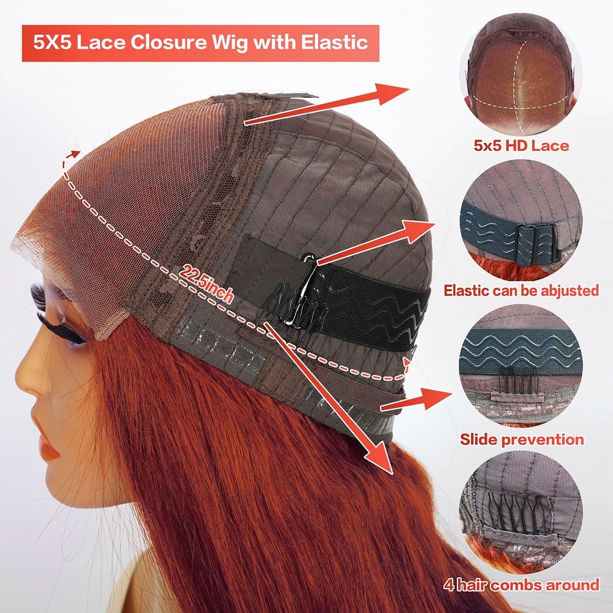 28Inch 180% Density 5X5 Auburn Brown Mongolian Deep HD Transparent Lace Front Wigs Human Hair For Women Glueless Wigs Human Hair Pre Plucked with Baby Hair Kinky Curly Lace Front Wigs Human Hair 33#