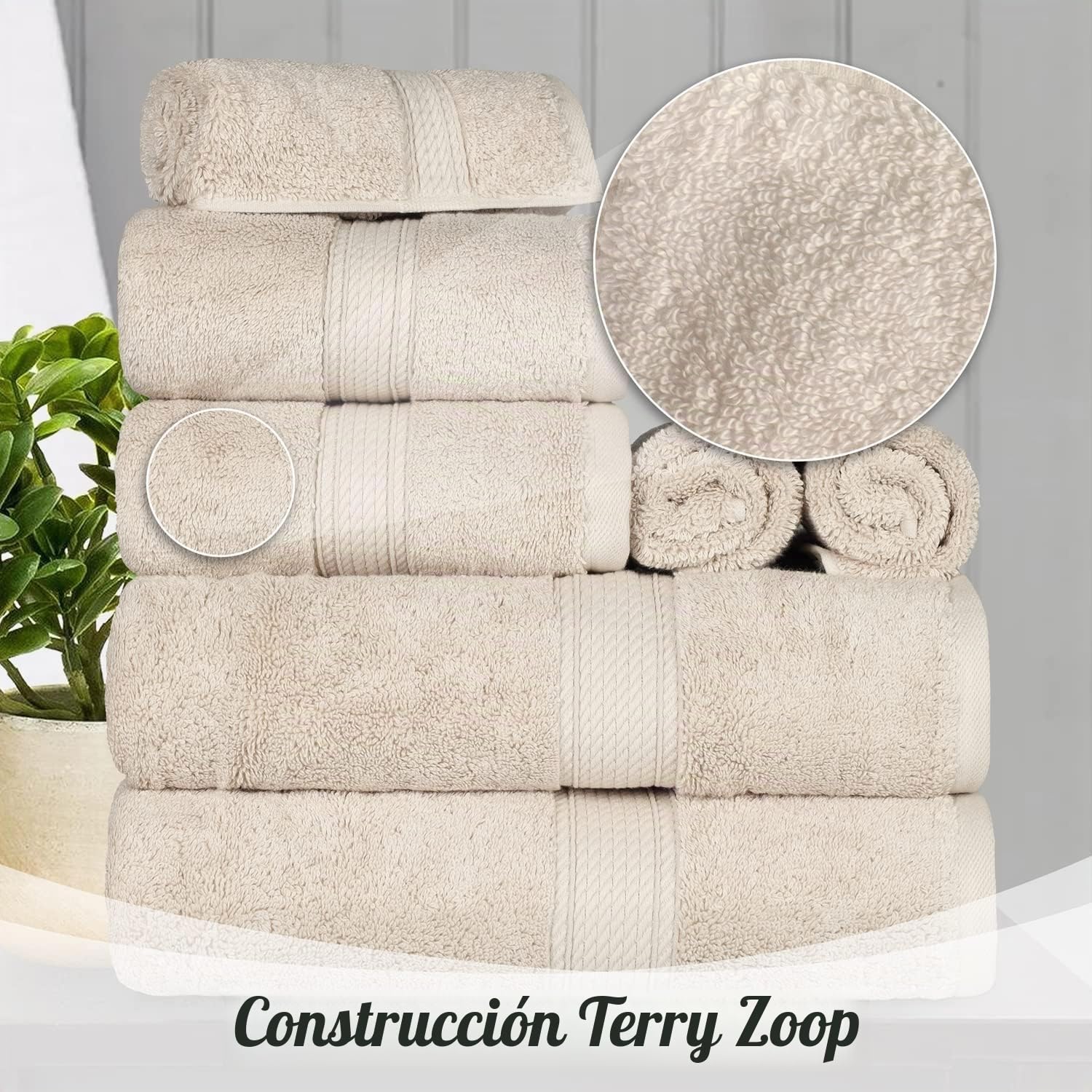 Superior Juego de Toallas de algodón Egipcio, 13 x 13 Pulgadas, Toallas de Mano 20 x 30 Pulgadas, Toallas de baño 30 x 55 Pulgadas, 800 g/m², 10 Piezas, Color Crema