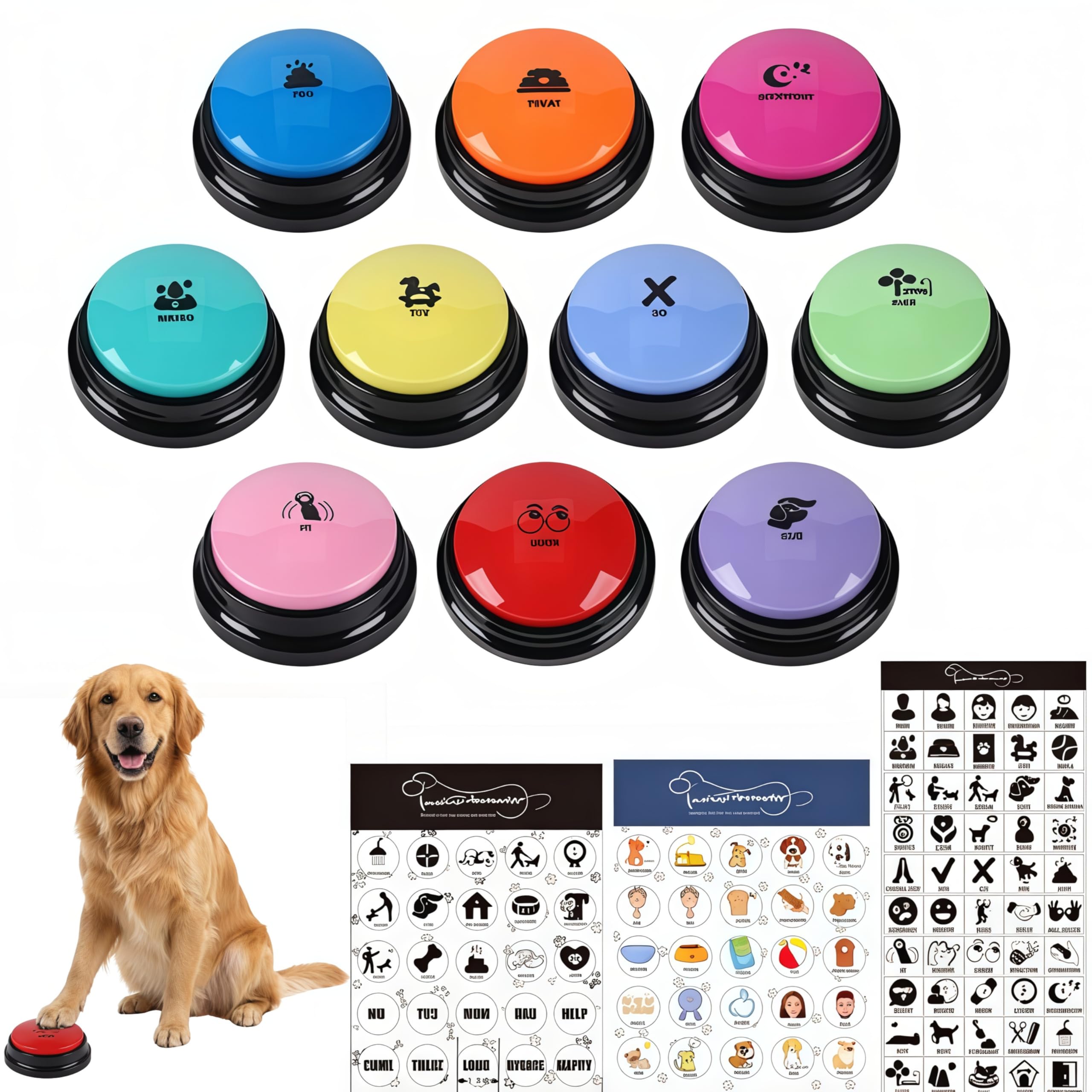 Set of 10 Dog Buttons for Communication, Dog Training Talking Buttons Starter Set, Recordable Buttons for Classroom 30-Second HD Recording, 100