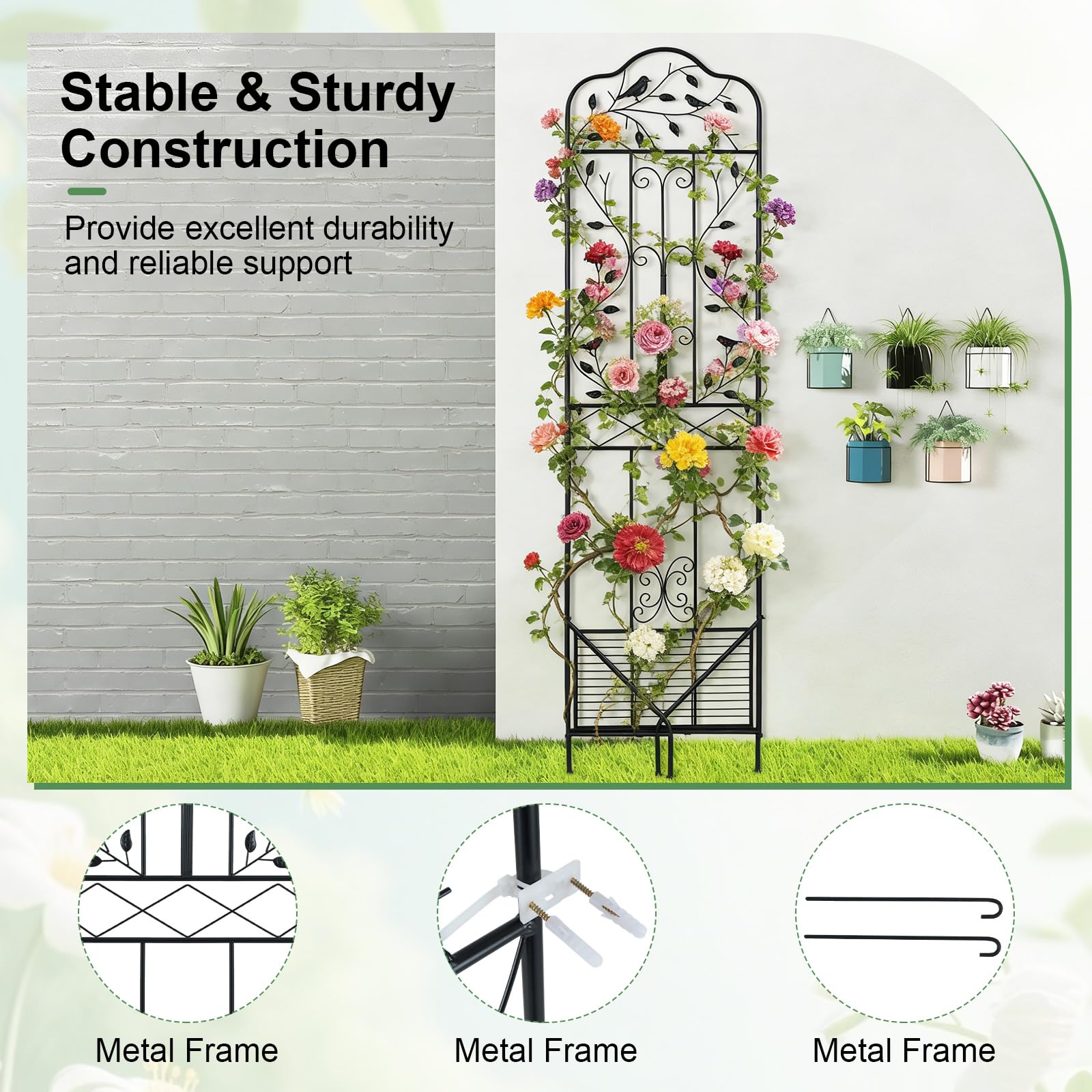 GOPLUS Soporte de Jardín para Plantas Trepadoras, Valla Exterior de Metal con Estante Plegable, Dispositivo Antivuelco para Verduras, Flores y Frutas, para Boda, Fiesta (Negro,2)