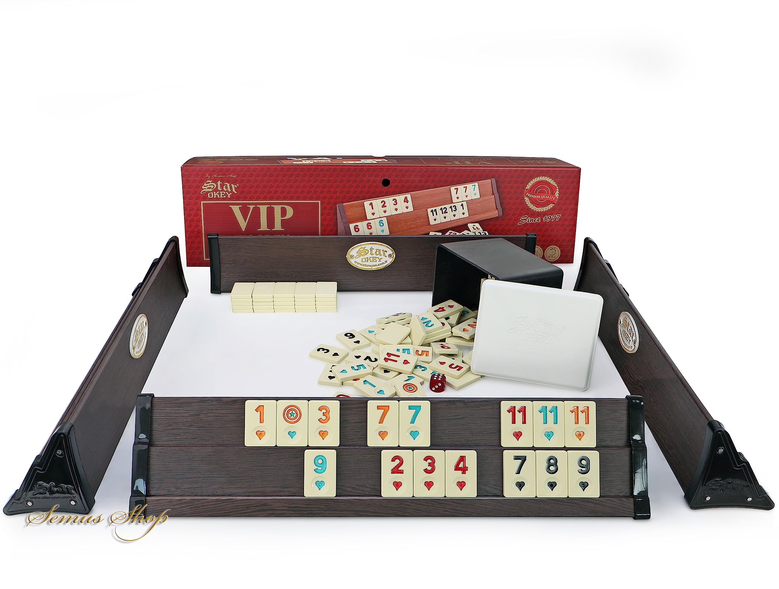 Star Gold Wooden Rummy Set - Houten Rummikub - Okey - Donkere versie