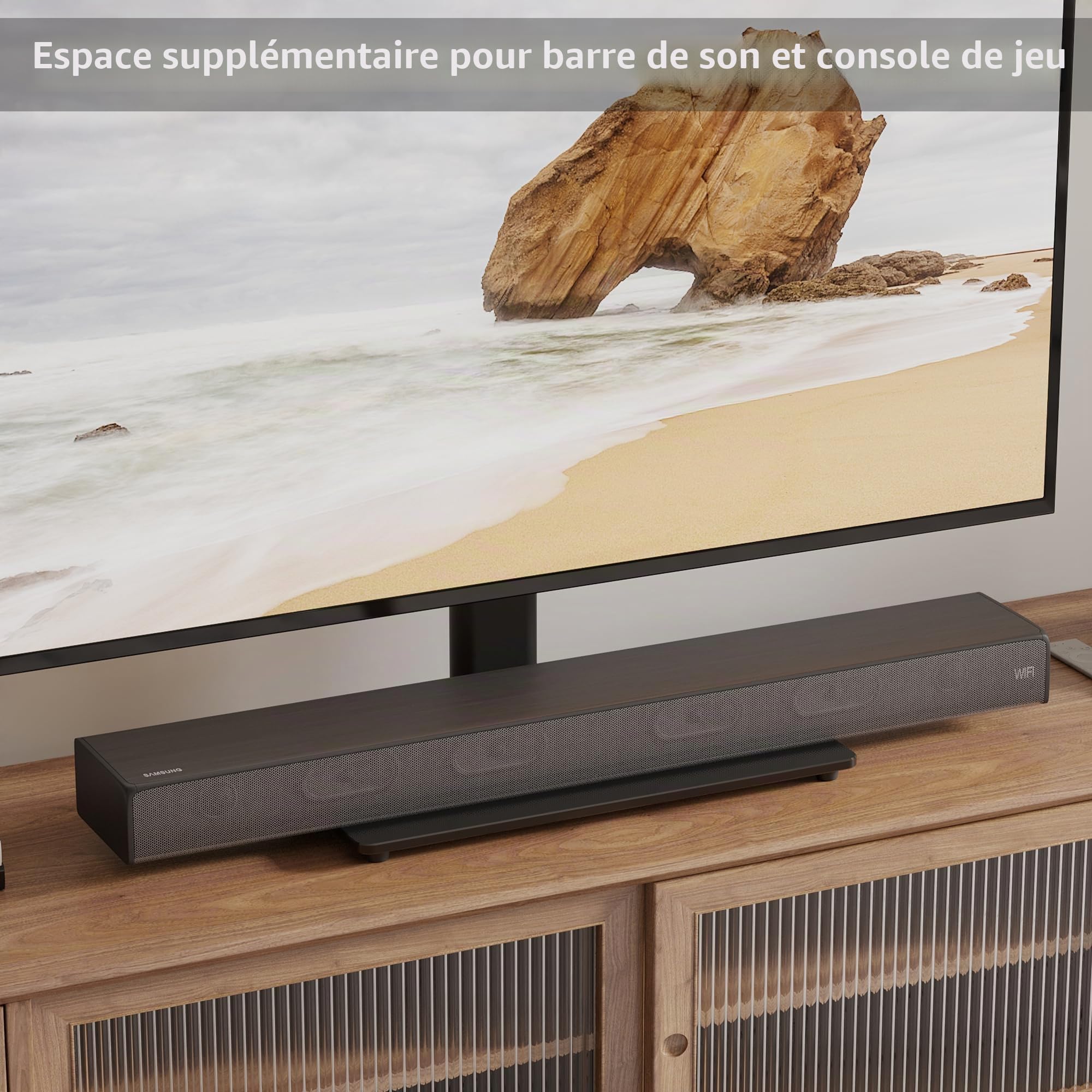 BONTEC Support TV sur Pied de 23 à 60 Pouces LCD/LED/Plasma Jusqu’à 45 kg, Pied TV Universel Hauteur Réglable avec Base en Verre Trempé de 8 mm, Max VESA 400x400 mm