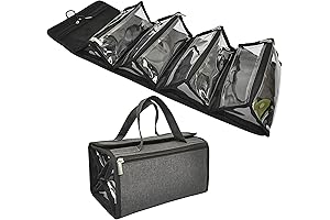 Large Capacity Roll-Up Storage Bag, Makeup Travel Organizer, Toiletry Bag with 4 Clear Pouches